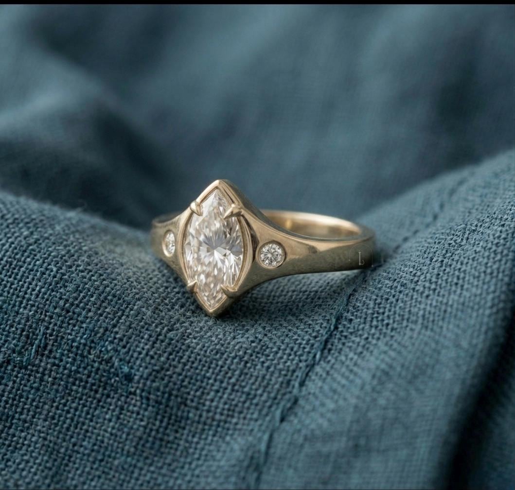 Marquise Moissanite Ring, Vintage Gold, 925 Sterling Silver, Antique Bridal Band