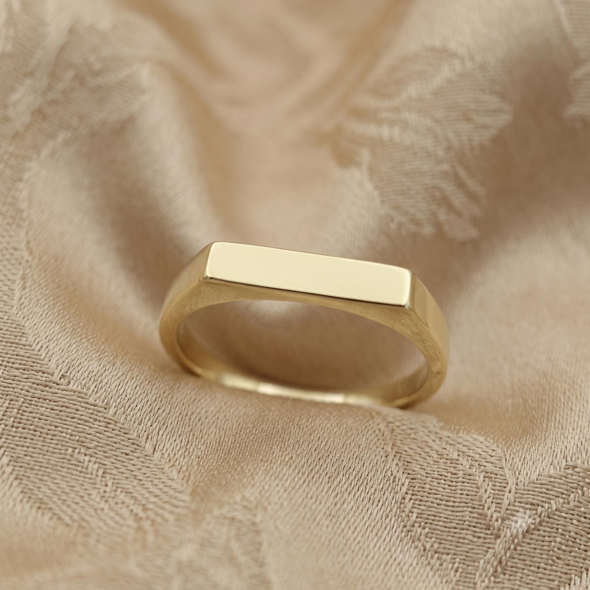 Solid Gold Bar Signet Ring, Minimalist Flat Top Band, Daily Wear Jewelry