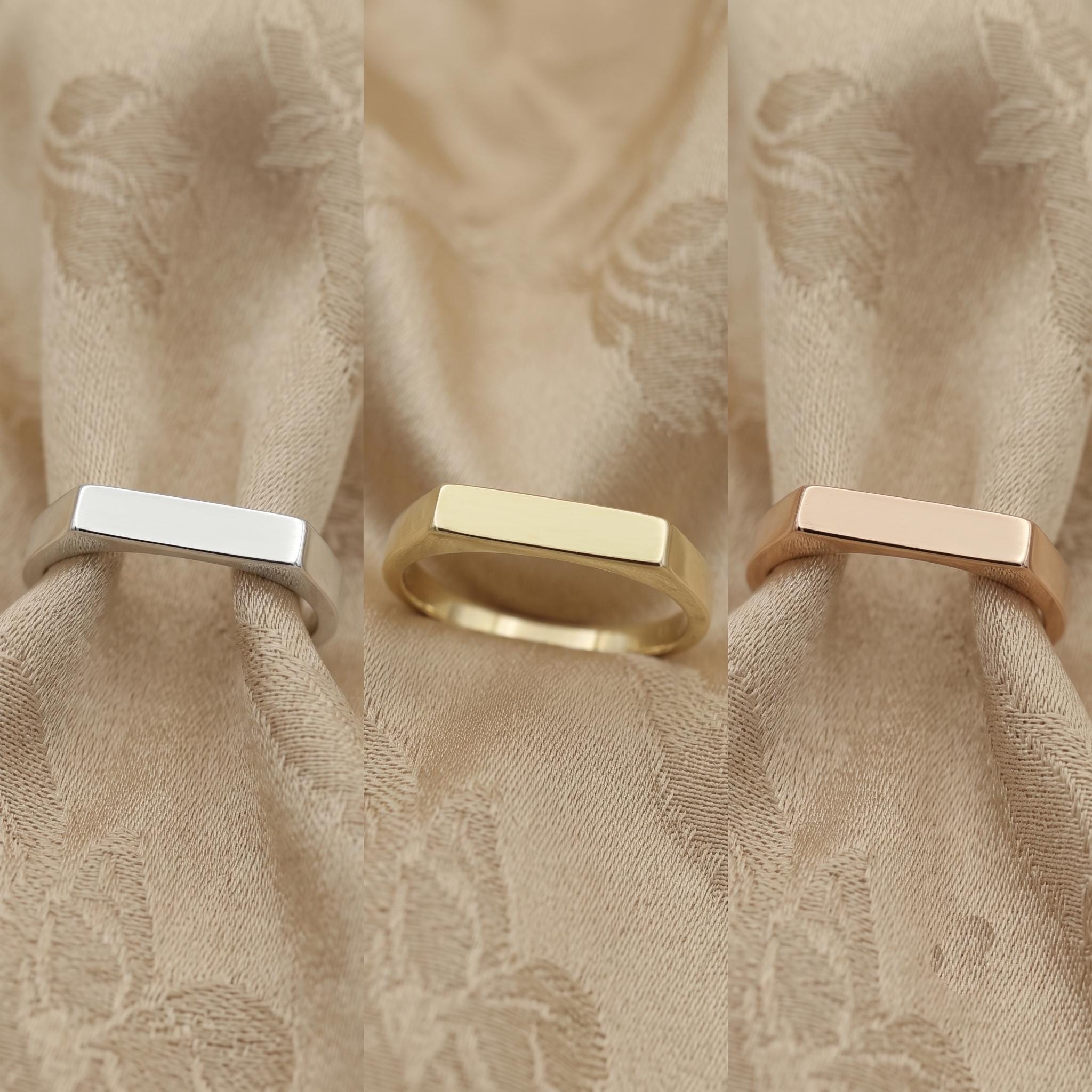 Solid Gold Bar Signet Ring, Minimalist Flat Top Band, Daily Wear Jewelry