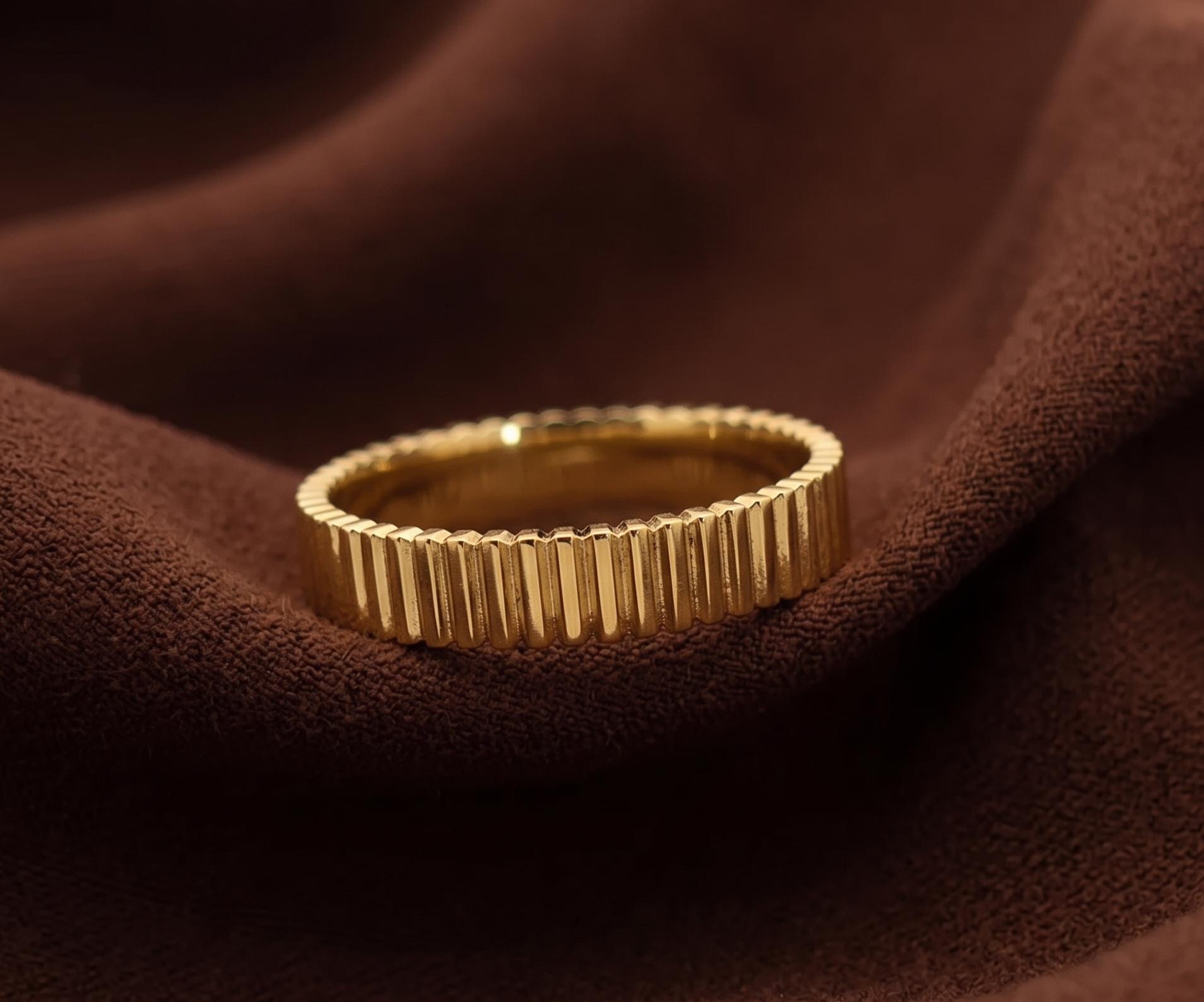 Stackable Gold Band, Modern Textured Ring, Architectural Statement Ring, Minimalist Daily Wear Jewelry