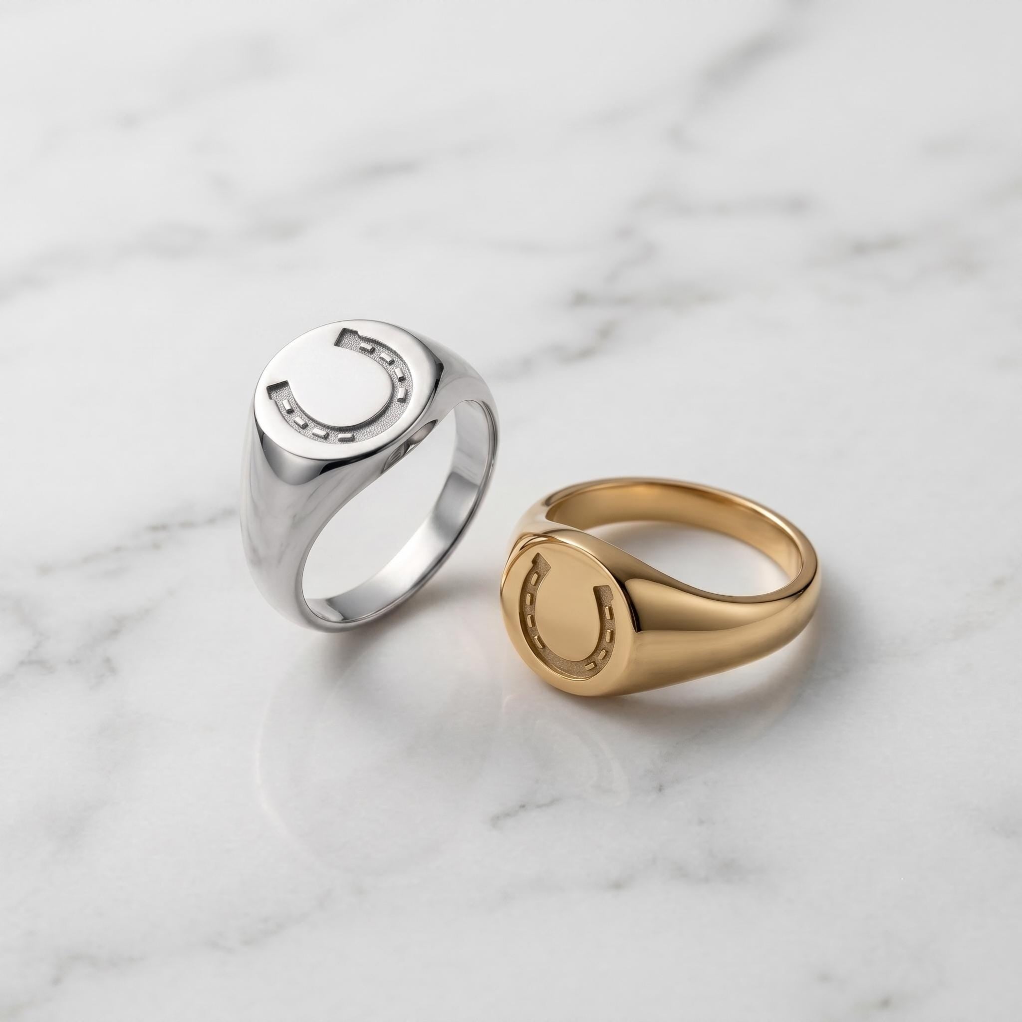 Solid Gold Horseshoe Signet Ring, Minimalist Equestrian Band, Lucky Charm Jewelry