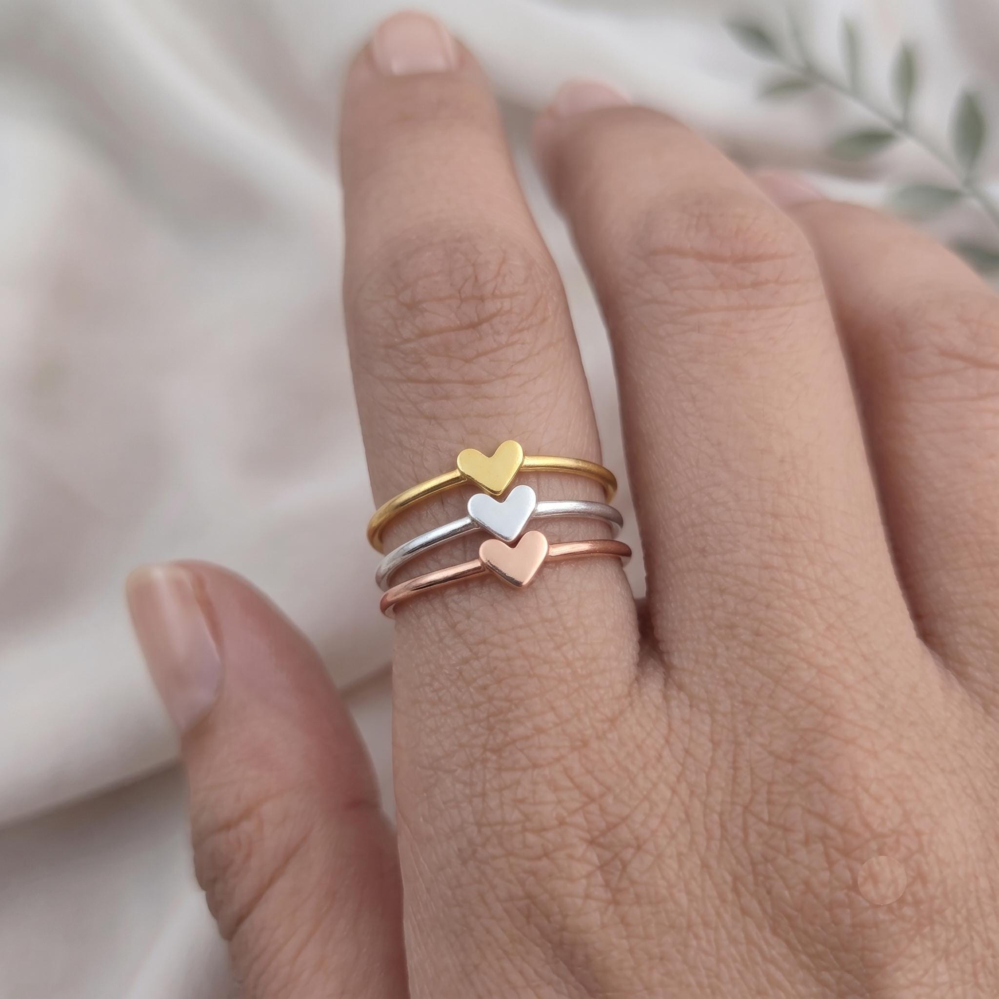 Dainty Heart Ring | Minimalist Silver, Rose Gold Stacking Ring | Everyday Love Jewelry