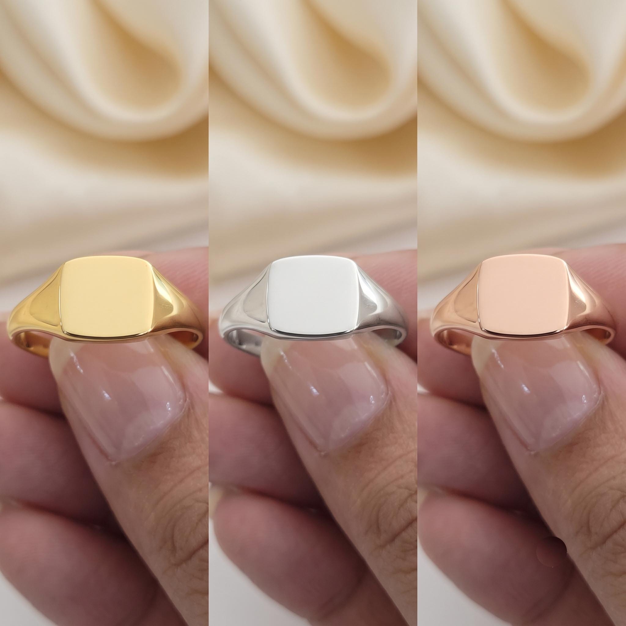 Classic Square Signet Ring, Polished Gold Finish, Minimalist Unisex Band