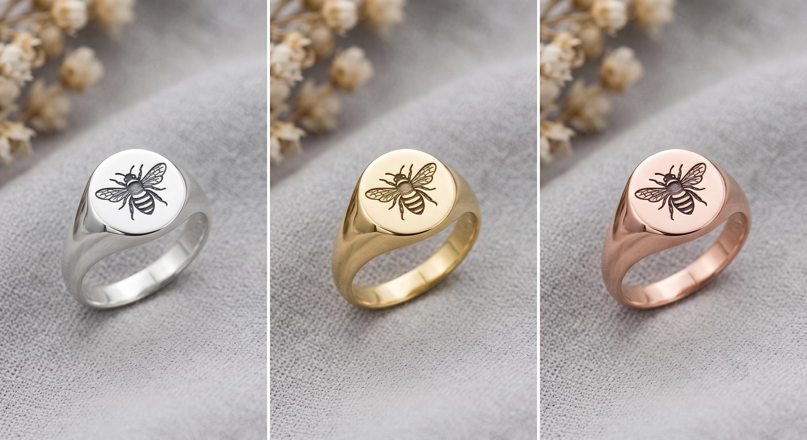 Gold Bee Signet Ring – Minimalist Honeybee Jewelry, Dainty Statement Ring