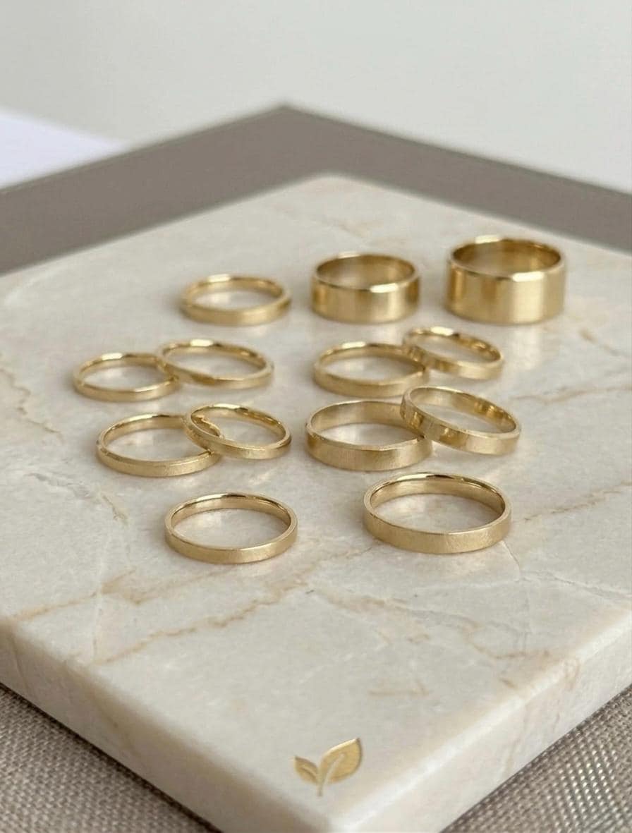925 Gold Band, Minimalist Plain Wedding Ring, Wide Stacking Ring