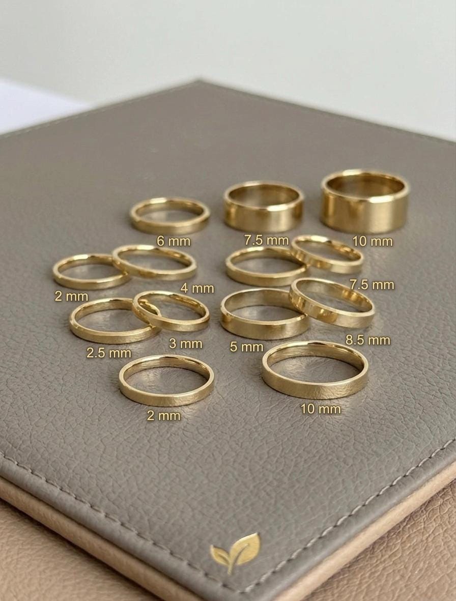 925 Gold Band, Minimalist Plain Wedding Ring, Wide Stacking Ring