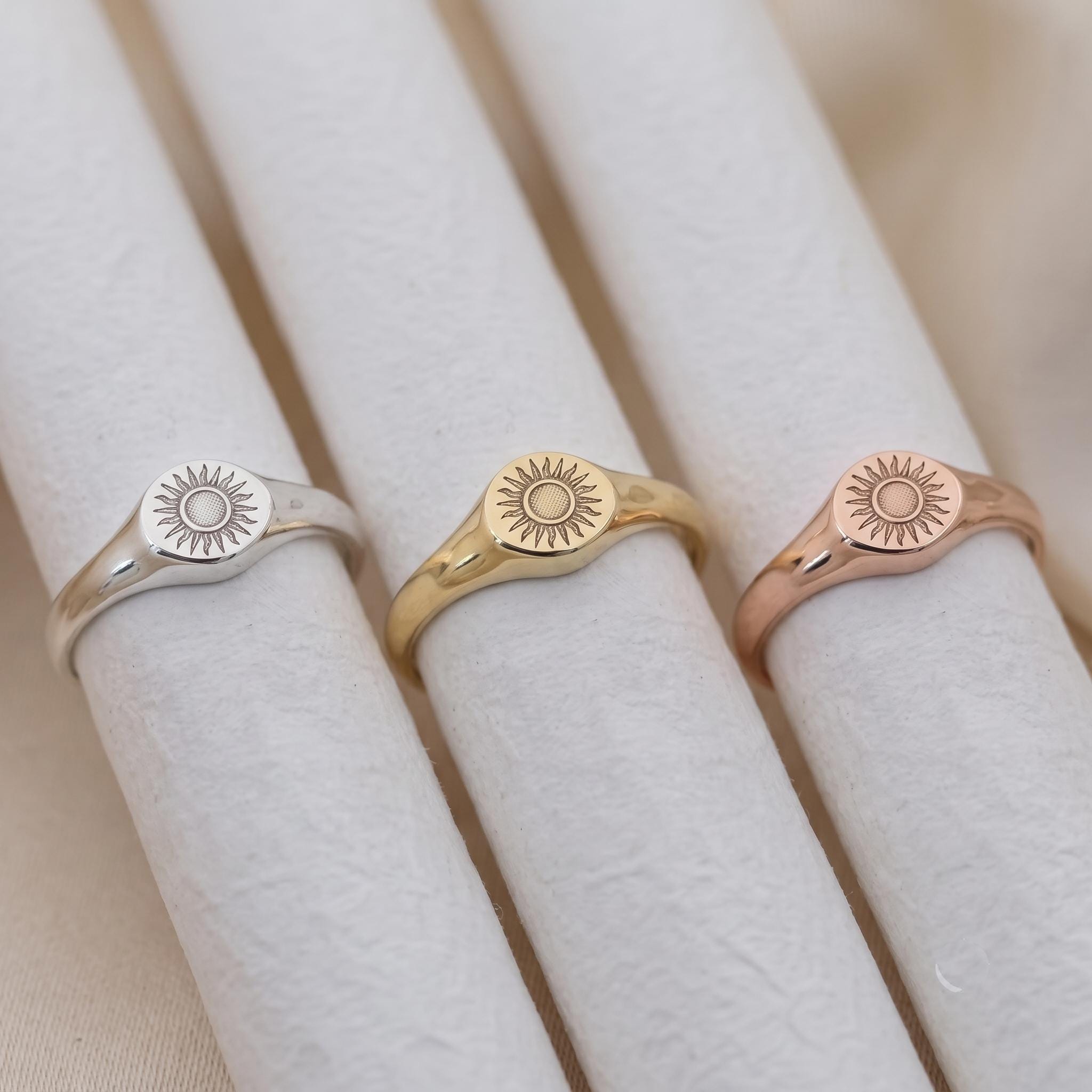 Dainty Sunburst Signet Ring | Gold Celestial Statement Band | Minimalist Everyday Stacking Jewelry