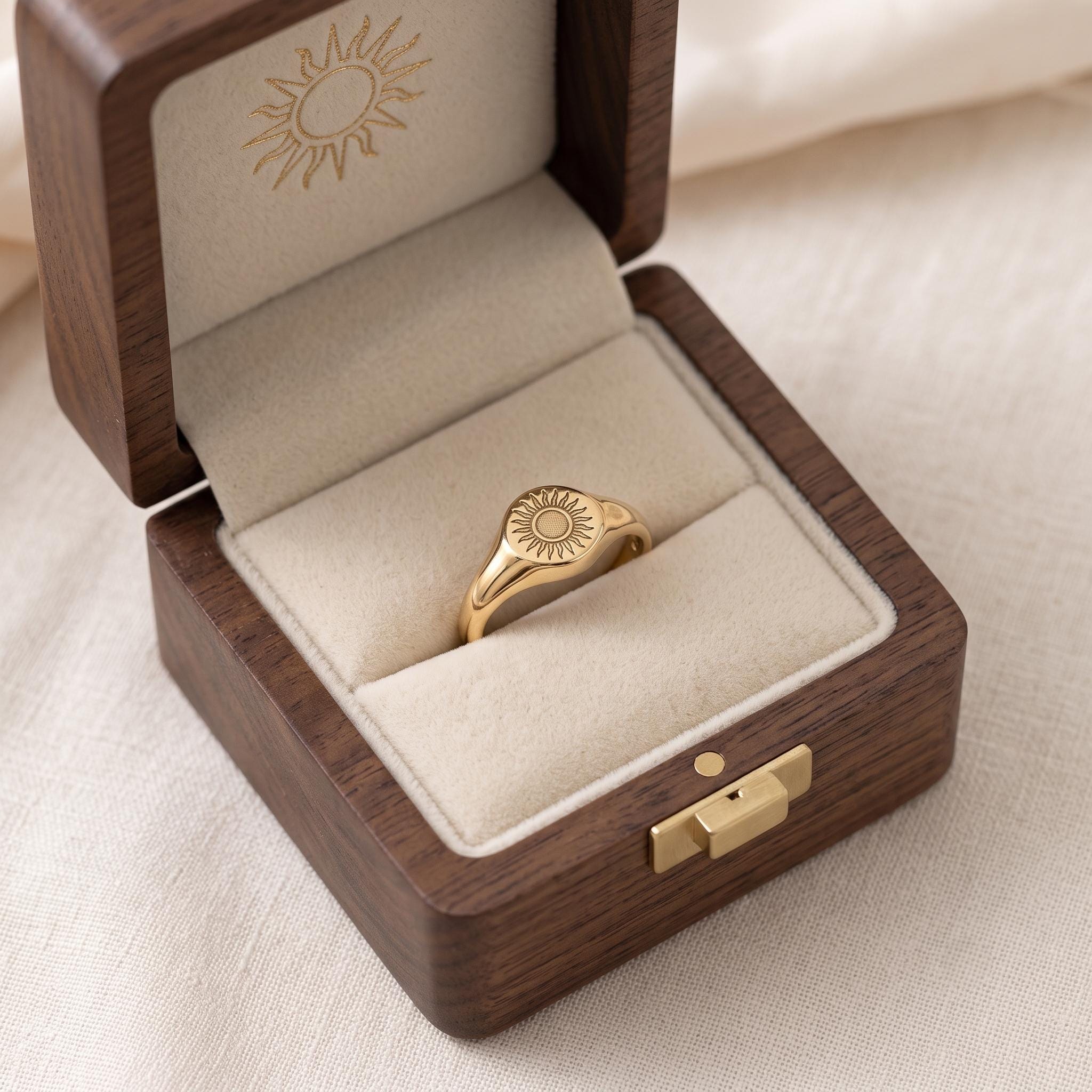 Dainty Sunburst Signet Ring | Gold Celestial Statement Band | Minimalist Everyday Stacking Jewelry