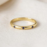 Gold Blue Sapphire Ring, Minimalist Flush Set Wedding Band, Dainty Stacking Ring, September Birthstone