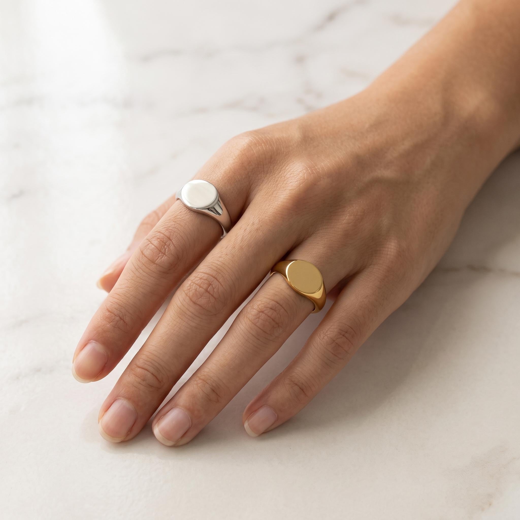 Minimalist Oval Signet Ring | Personalized Gold or Silver Plated Stackable Ring