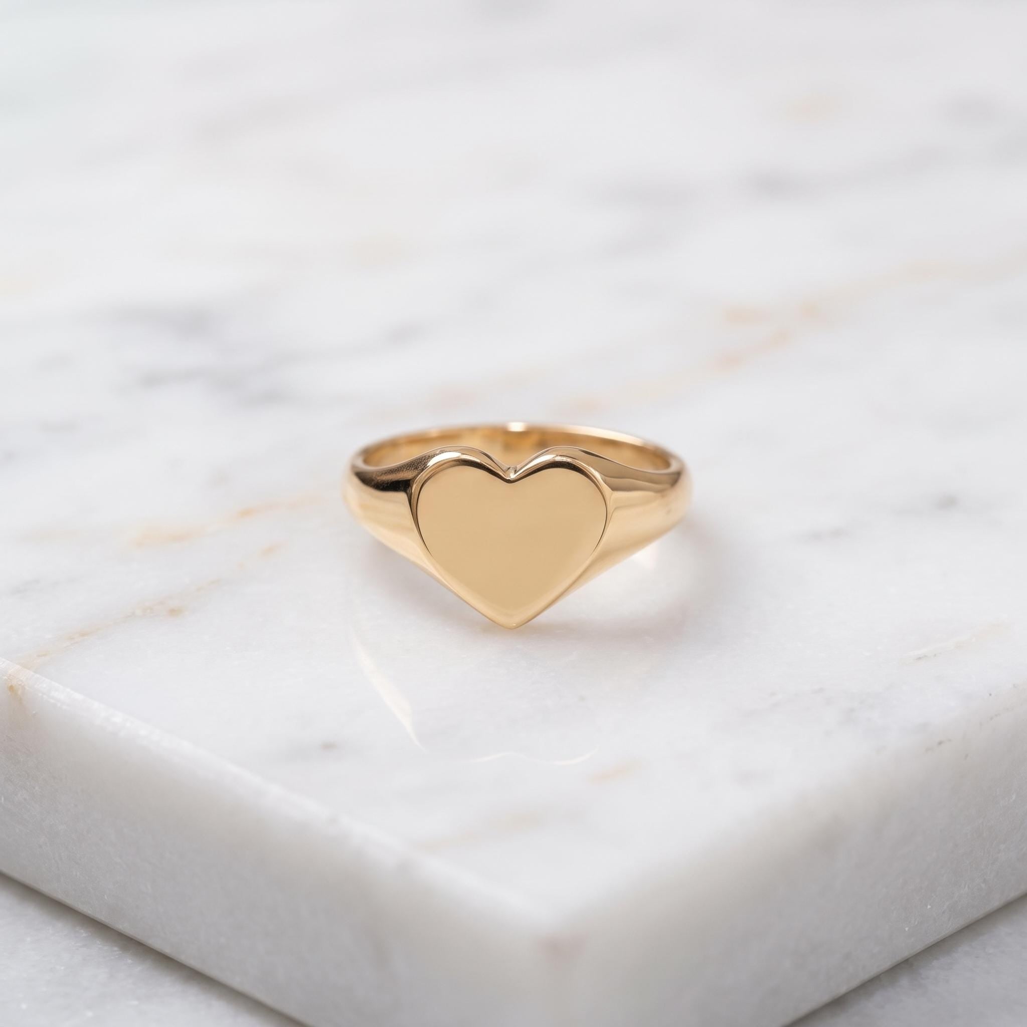 Gold Heart Signet Ring – Minimalist Dainty Statement Ring for Women