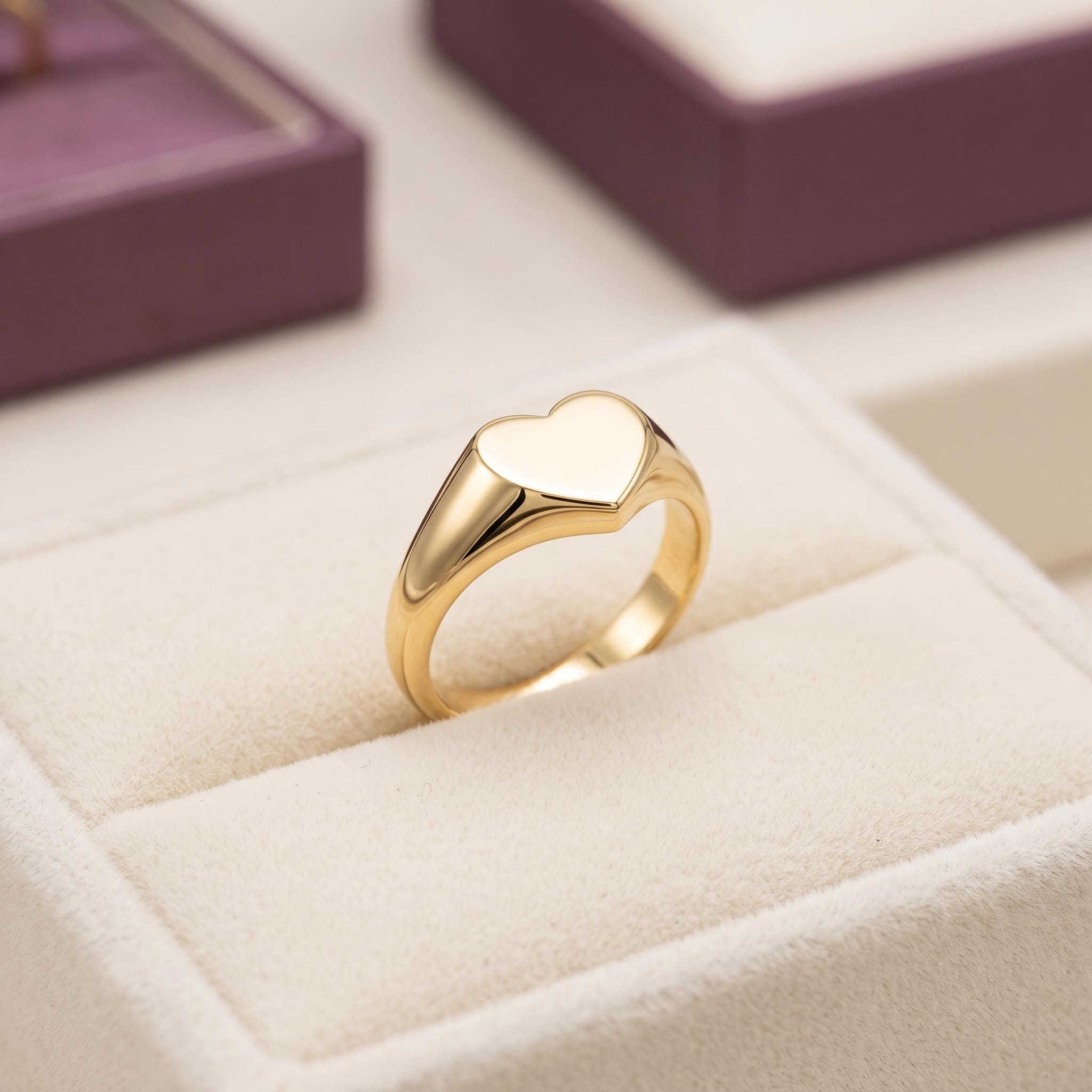 Gold Heart Signet Ring – Minimalist Dainty Statement Ring for Women