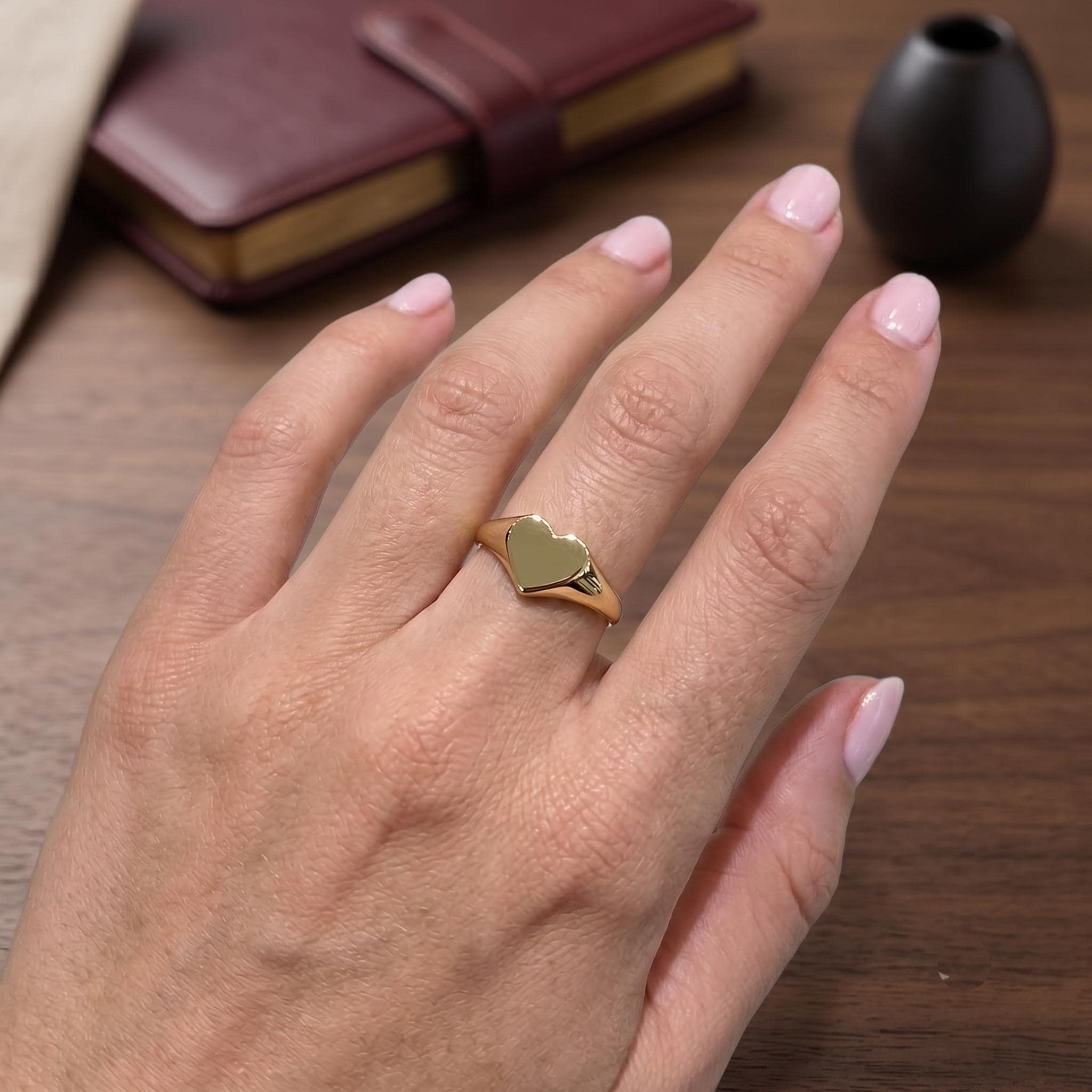 Gold Heart Signet Ring – Minimalist Dainty Statement Ring for Women