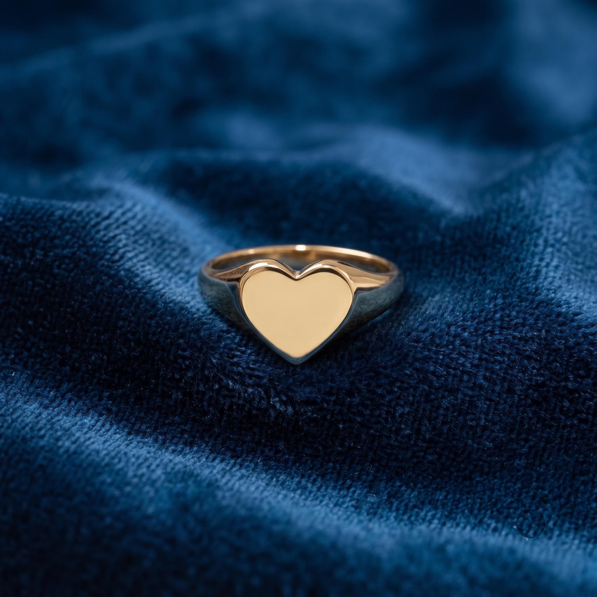 Gold Heart Signet Ring – Minimalist Dainty Statement Ring for Women