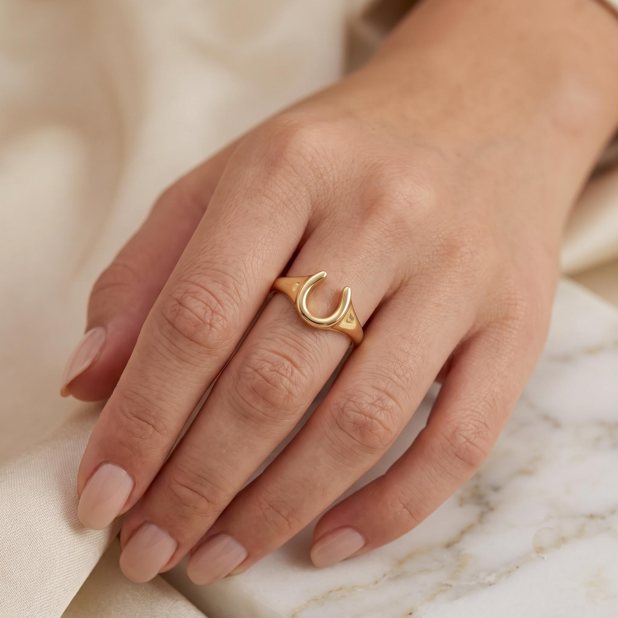 18k Gold Plated Horseshoe Ring | Minimalist Equestrian Stacking Jewelry