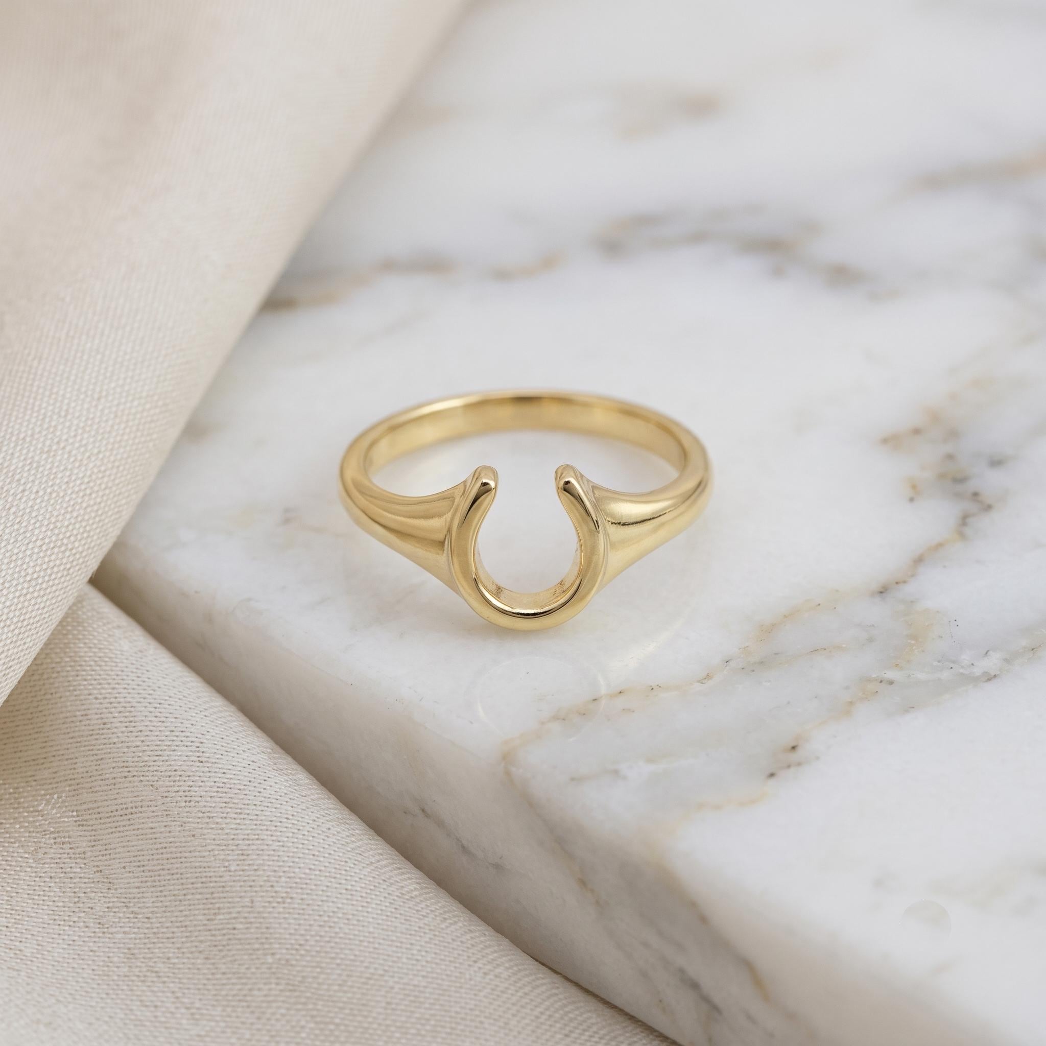 18k Gold Plated Horseshoe Ring | Minimalist Equestrian Stacking Jewelry