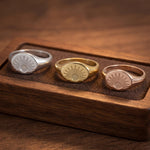 Minimalist Sunburst Signet Ring | Gold, Silver, Rose Gold Finish, Sunrise Engraved