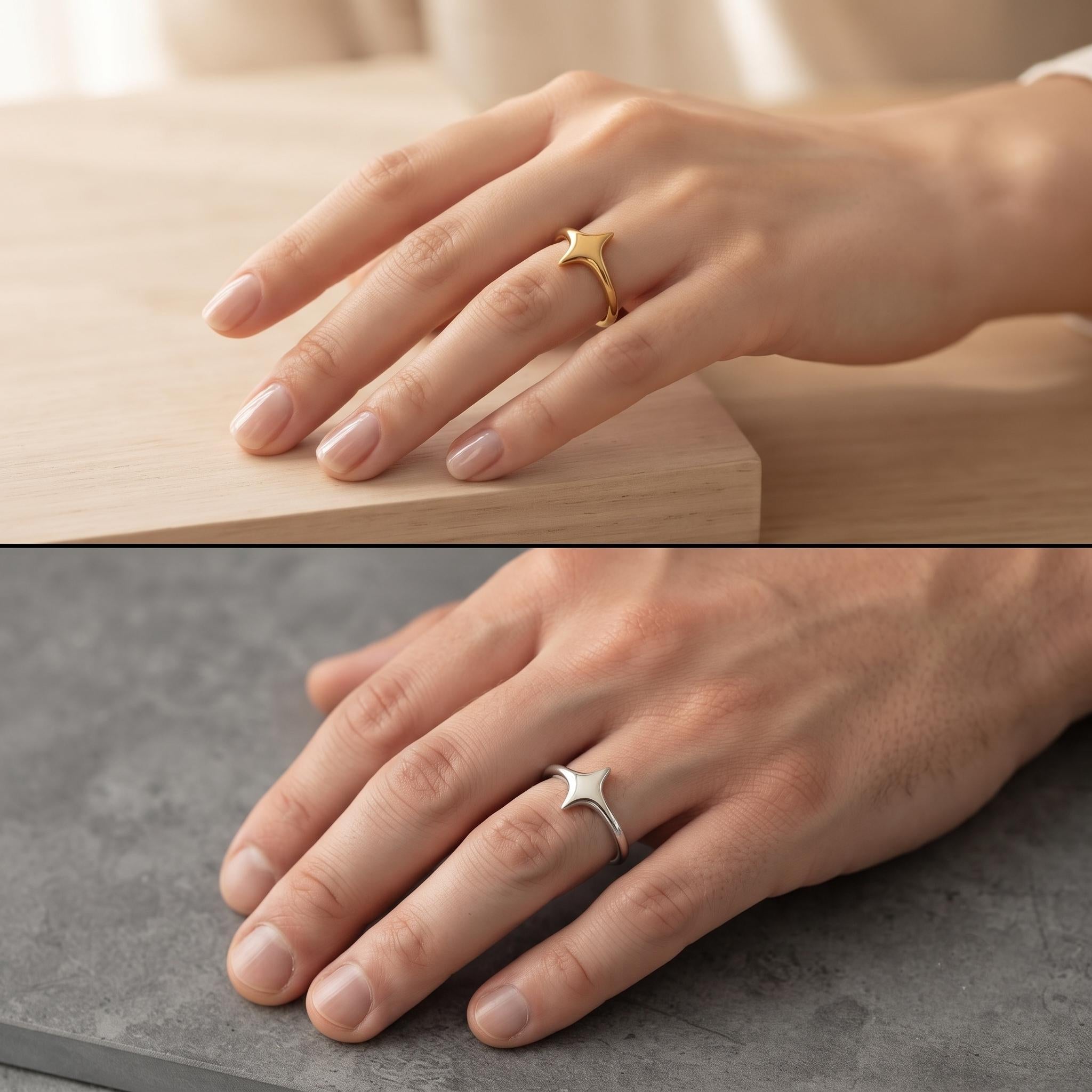 Gold North Star Ring – Minimalist Celestial Starburst Stacking Jewelry