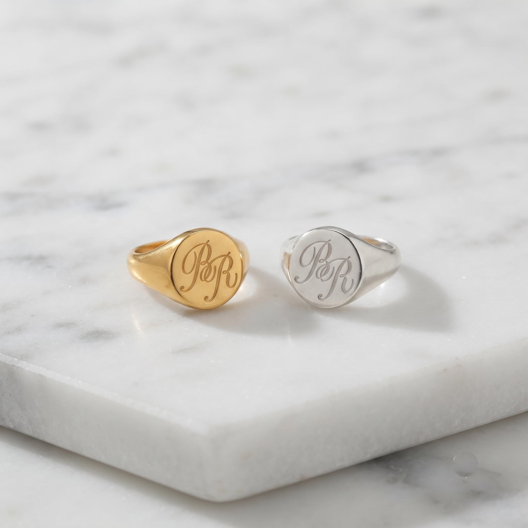 Custom Monogram Signet Ring, Personalized Initial Jewelry, Gold Silver Statement Ring
