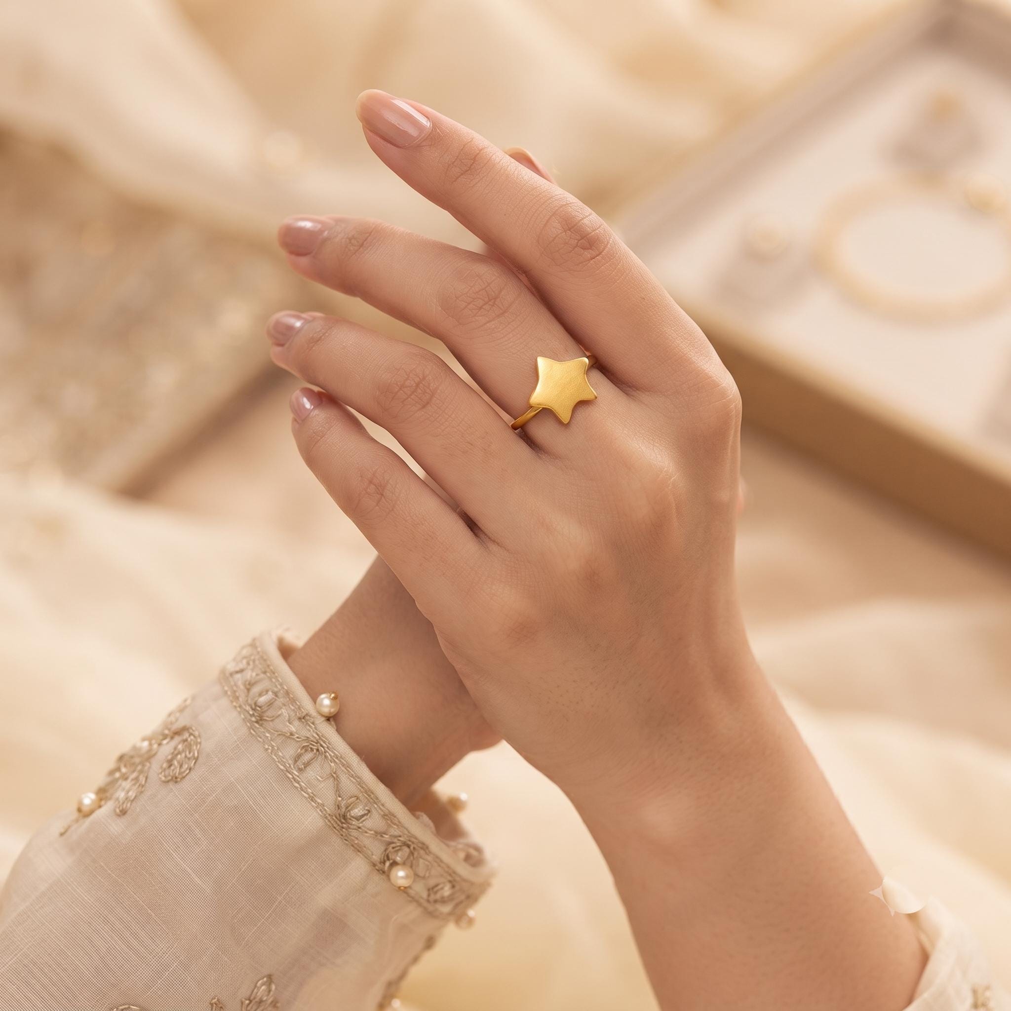 18K Gold Plated Star Ring, Celestial Dainty Statement Jewelry