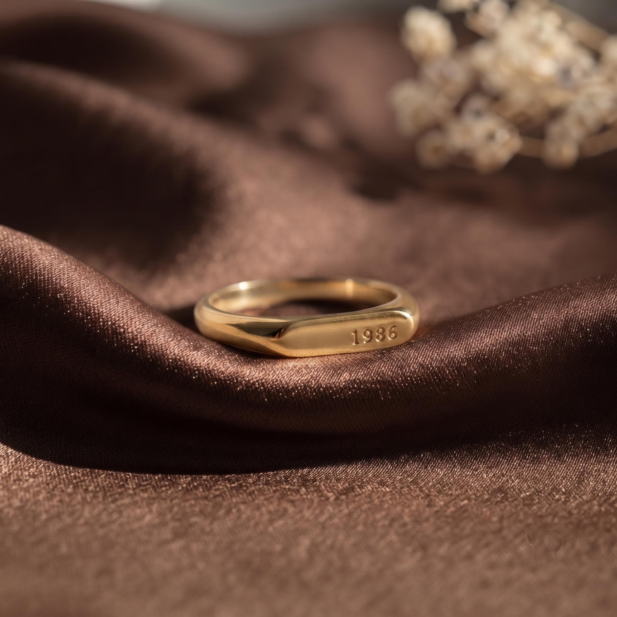 Custom Date Signet Ring, Minimalist Gold Stacking Band, Personalized Jewelry