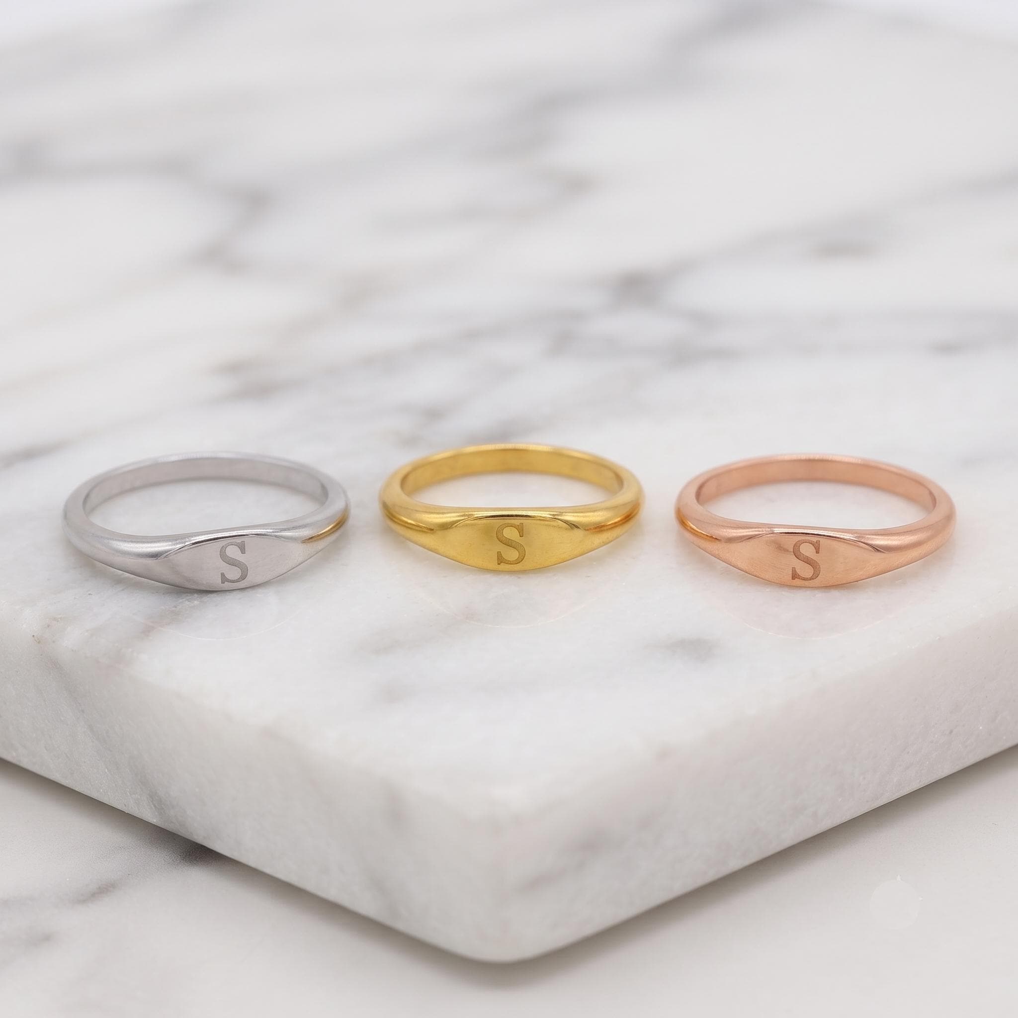 Personalized Initial Signet Ring – Dainty Minimalist Gold Band for Him/Her