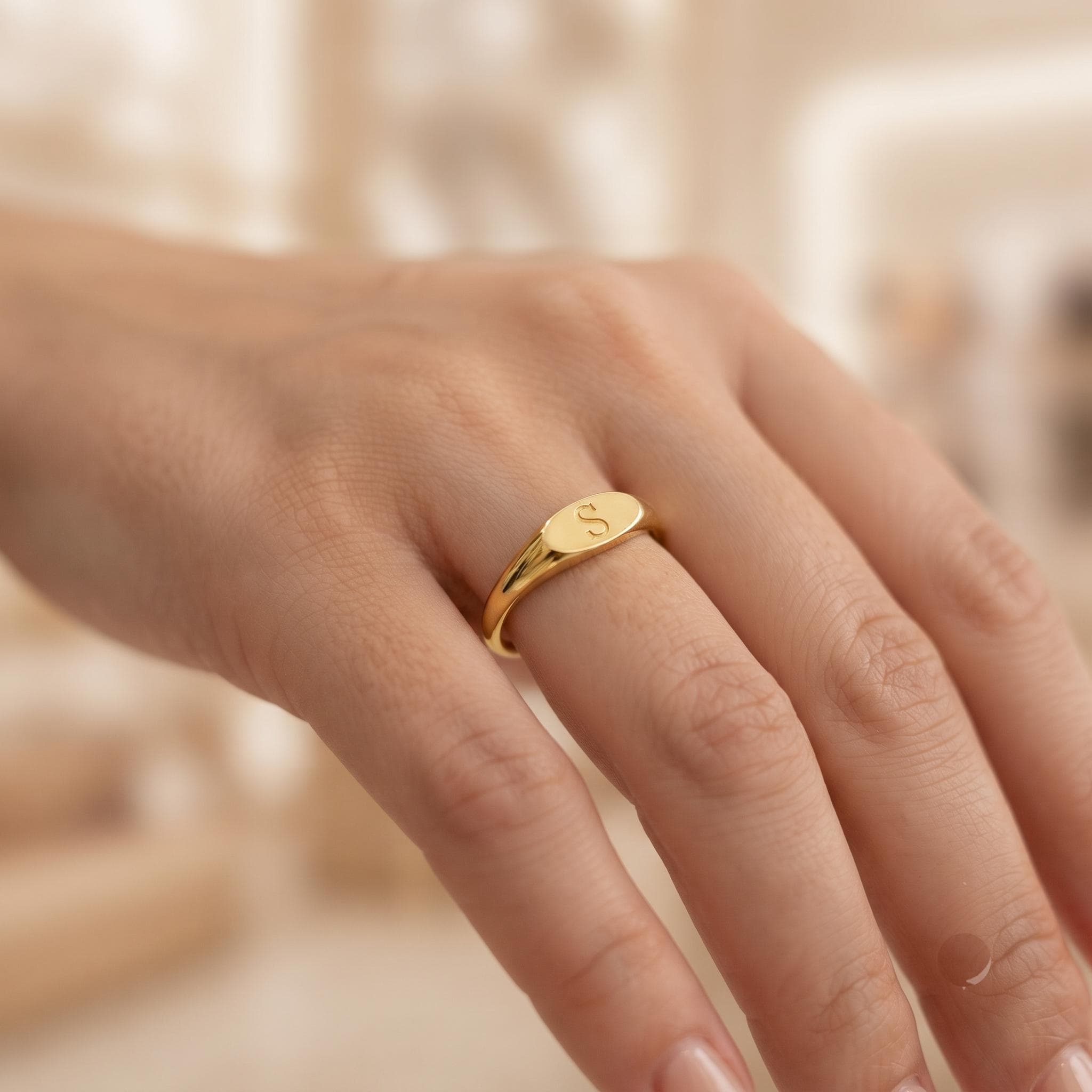 Personalized Initial Signet Ring – Dainty Minimalist Gold Band for Him/Her