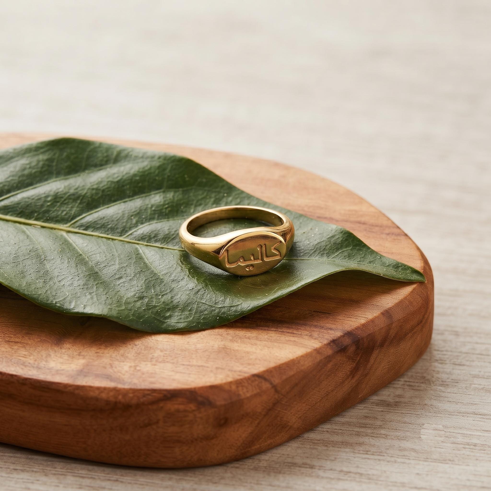 Personalized Arabic Name Signet Ring, Custom Gold Calligraphy Jewelry, Anniversary Gift Him