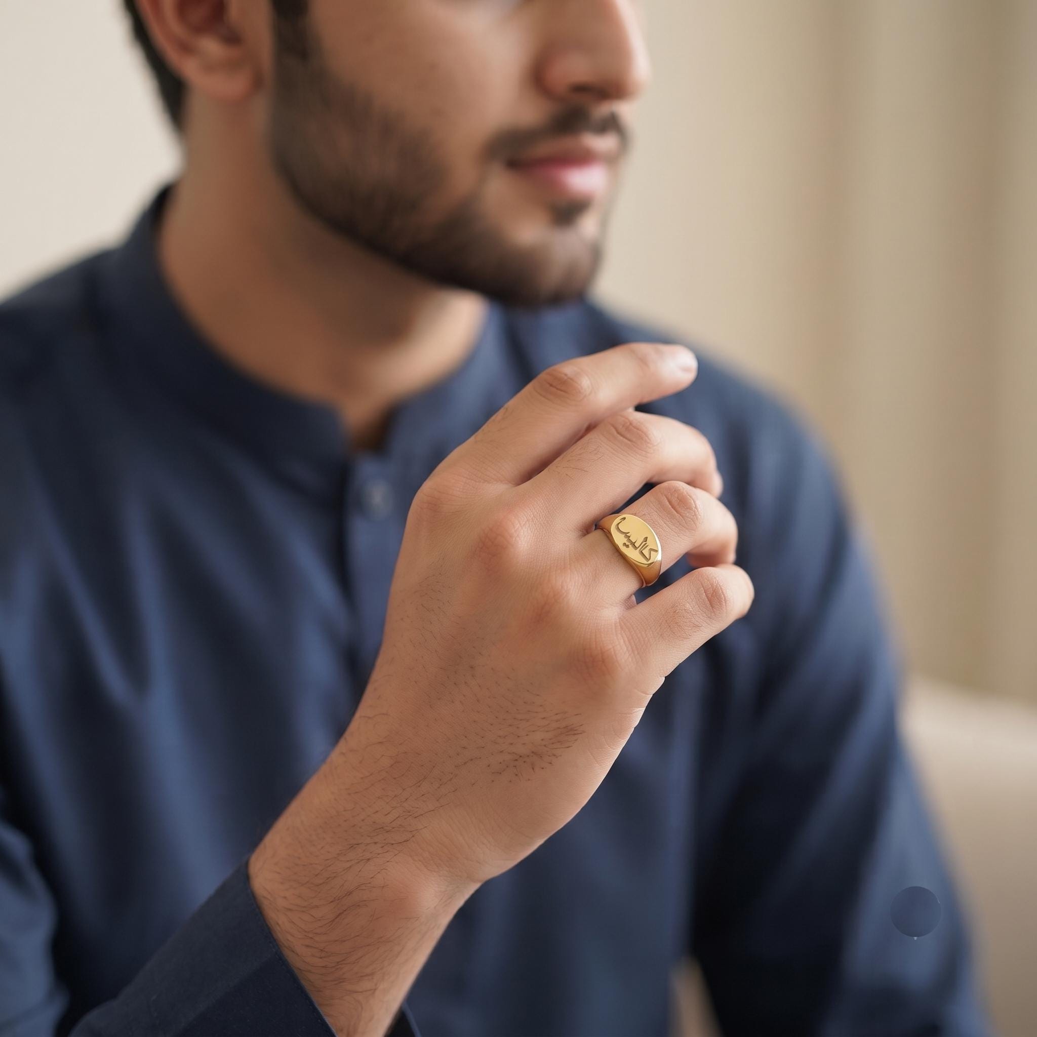 Personalized Arabic Name Signet Ring, Custom Gold Calligraphy Jewelry, Anniversary Gift Him