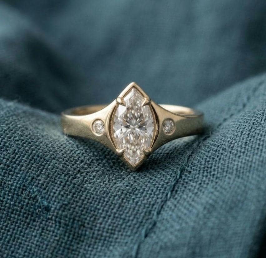 Marquise Moissanite Ring, Vintage Gold, 925 Sterling Silver, Antique Bridal Band
