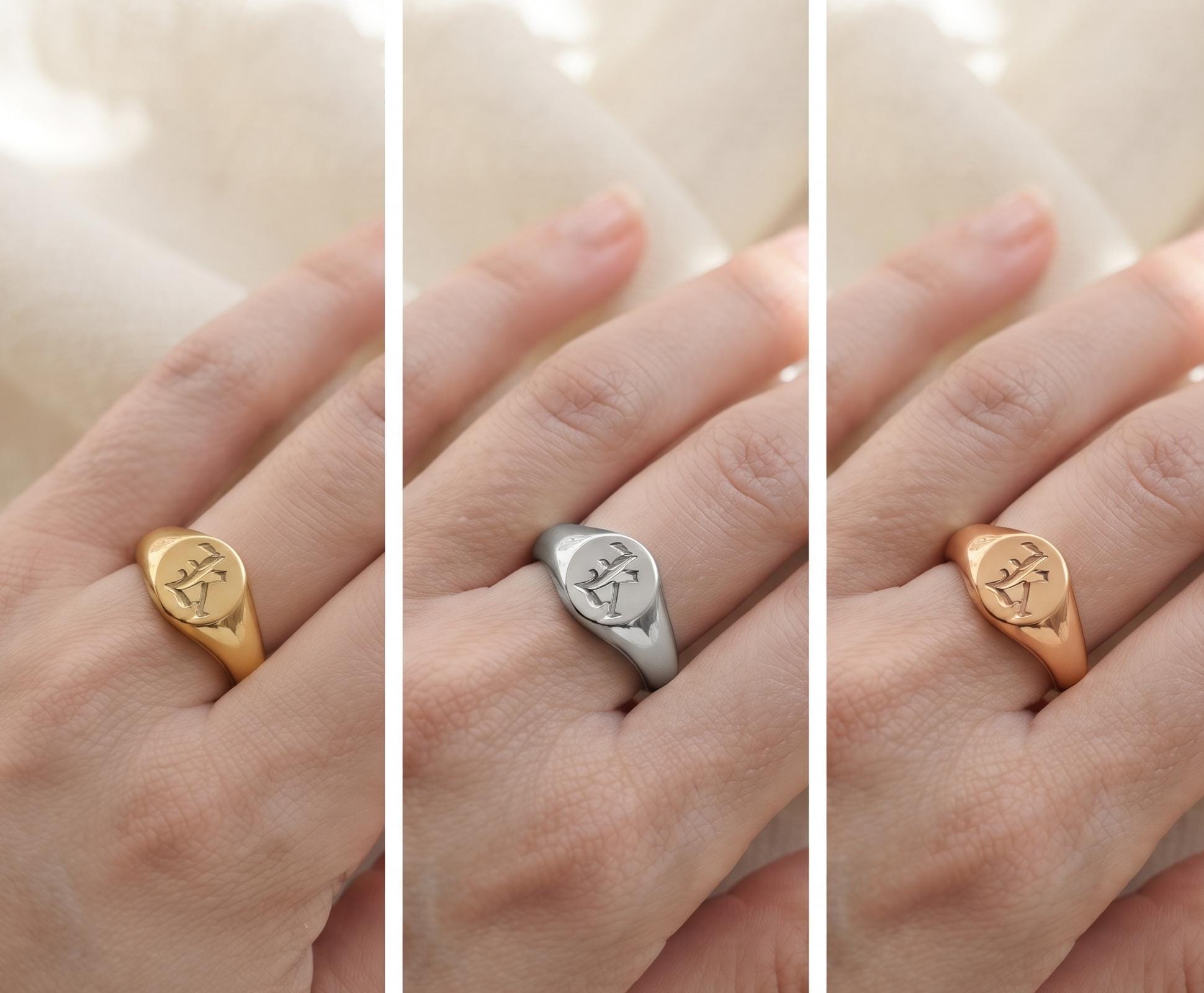 Personalized Oval Signet Ring | Gold Vermeil Initial Ring, Minimalist Statement