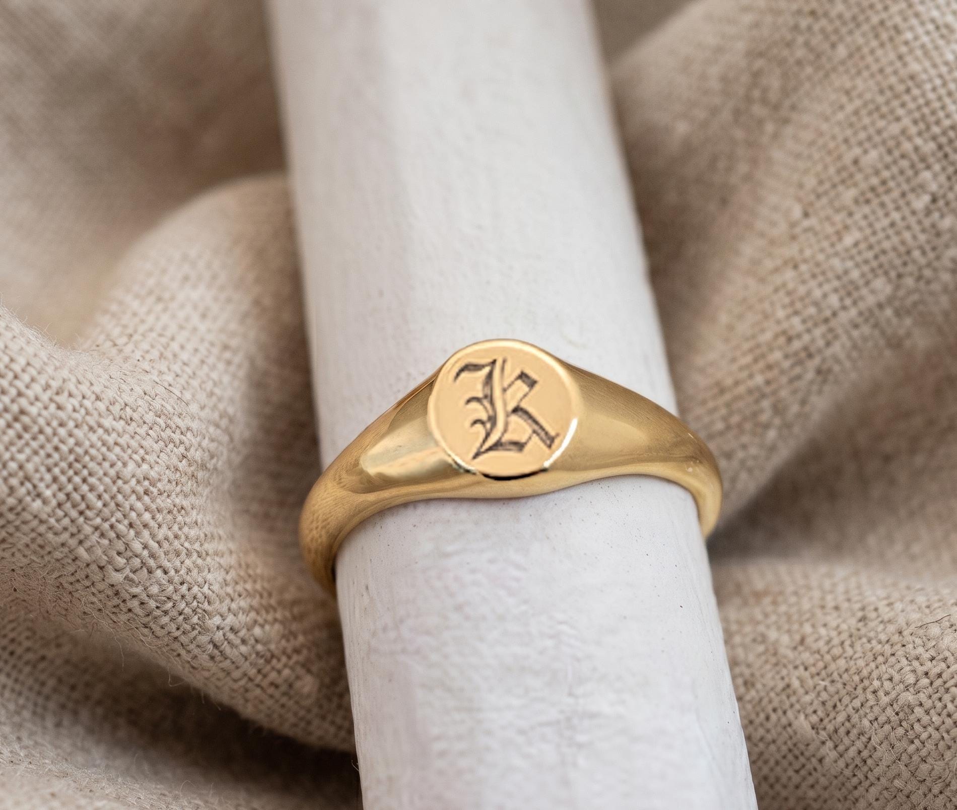Personalized Oval Signet Ring | Gold Vermeil Initial Ring, Minimalist Statement