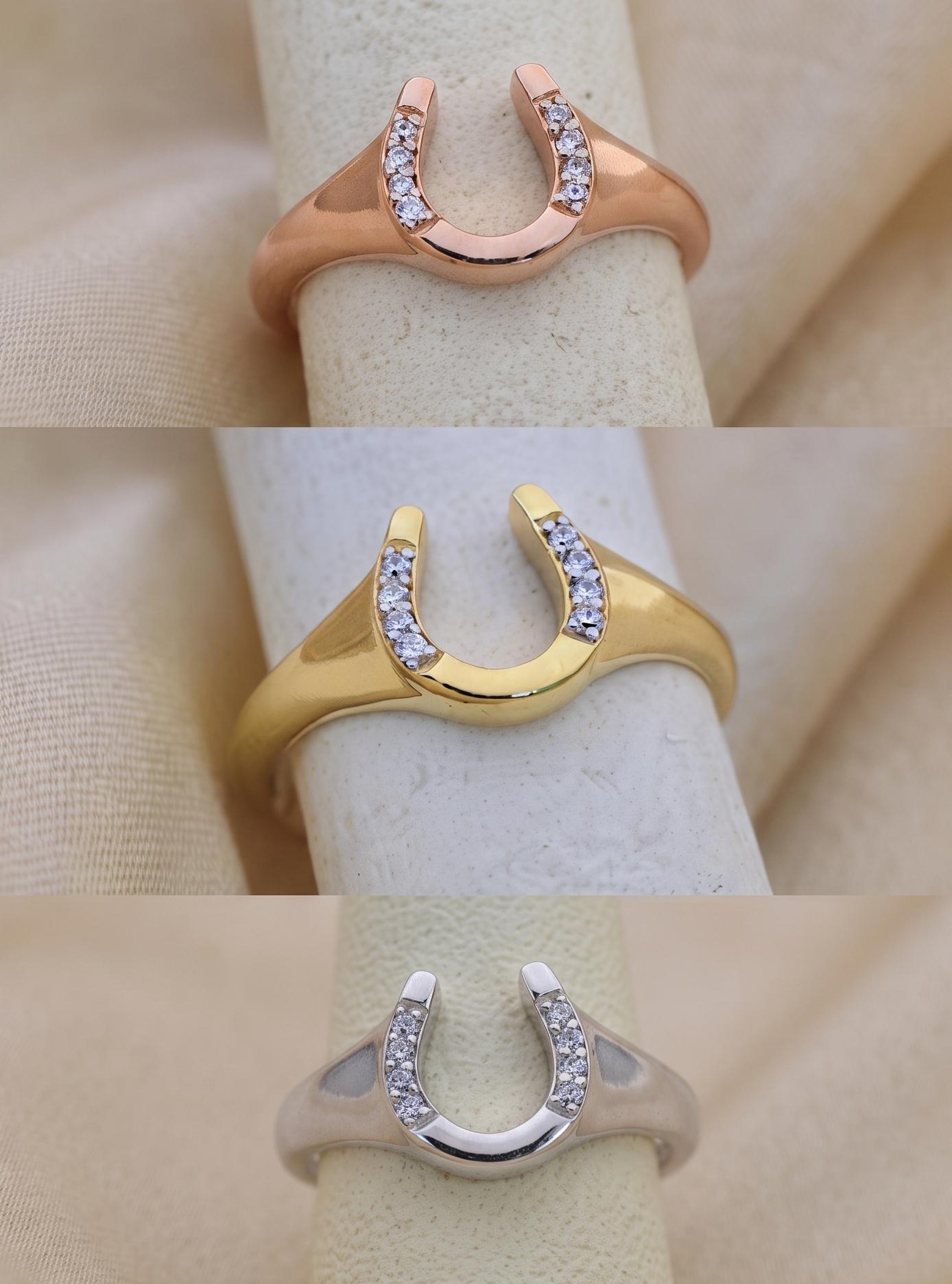 Gold Horseshoe Ring, Tiny Sparkling Stones, Minimalist Lucky Charm Band