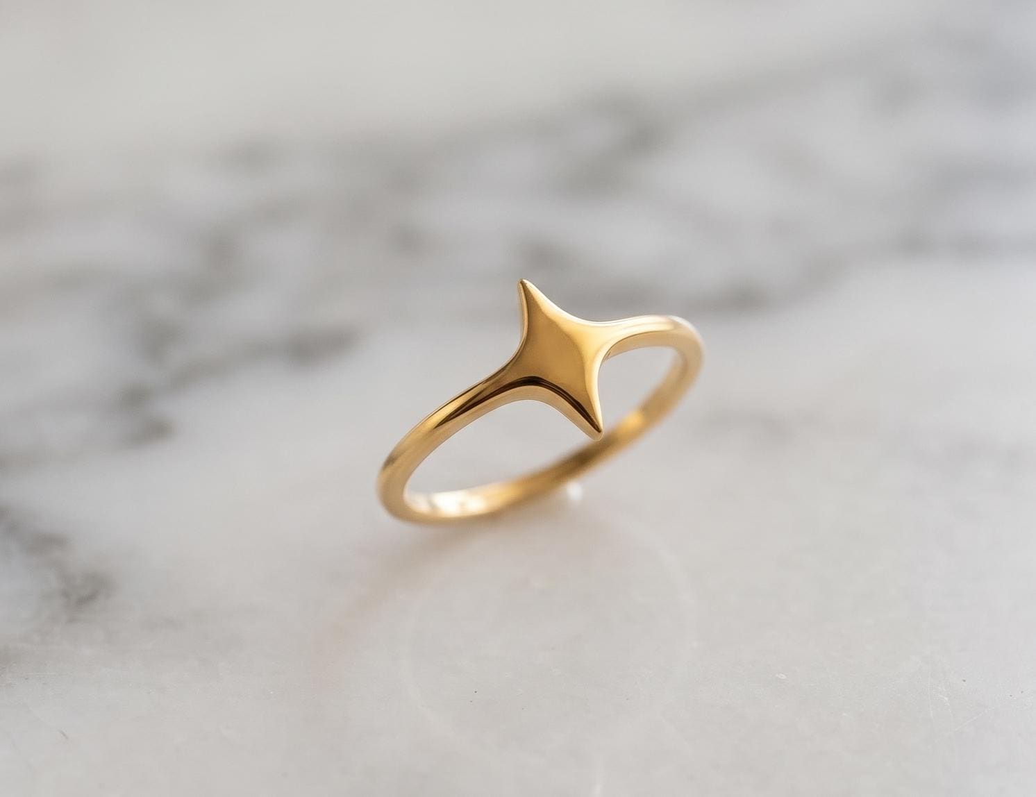 Gold North Star Ring – Minimalist Celestial Starburst Stacking Jewelry