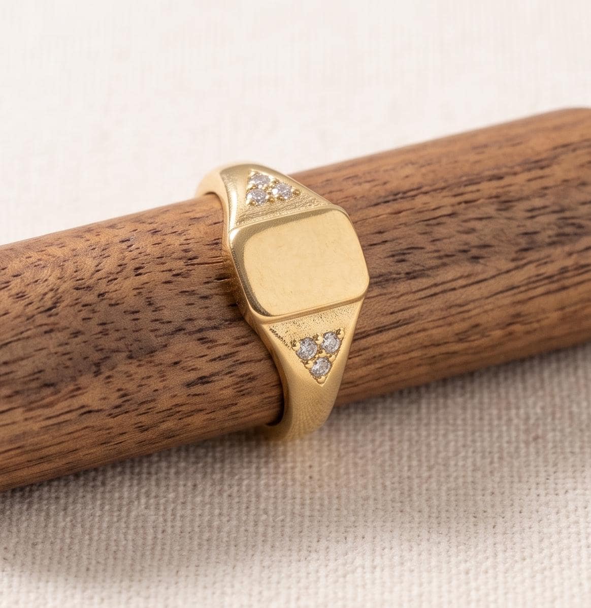 Solid Gold Diamond Signet Ring, Minimalist Pinky Ring, Personalized Engraving Available