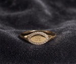 14k Solid Gold Pave Diamond Oval Signet Ring, Personalized Initial Monogram Statement