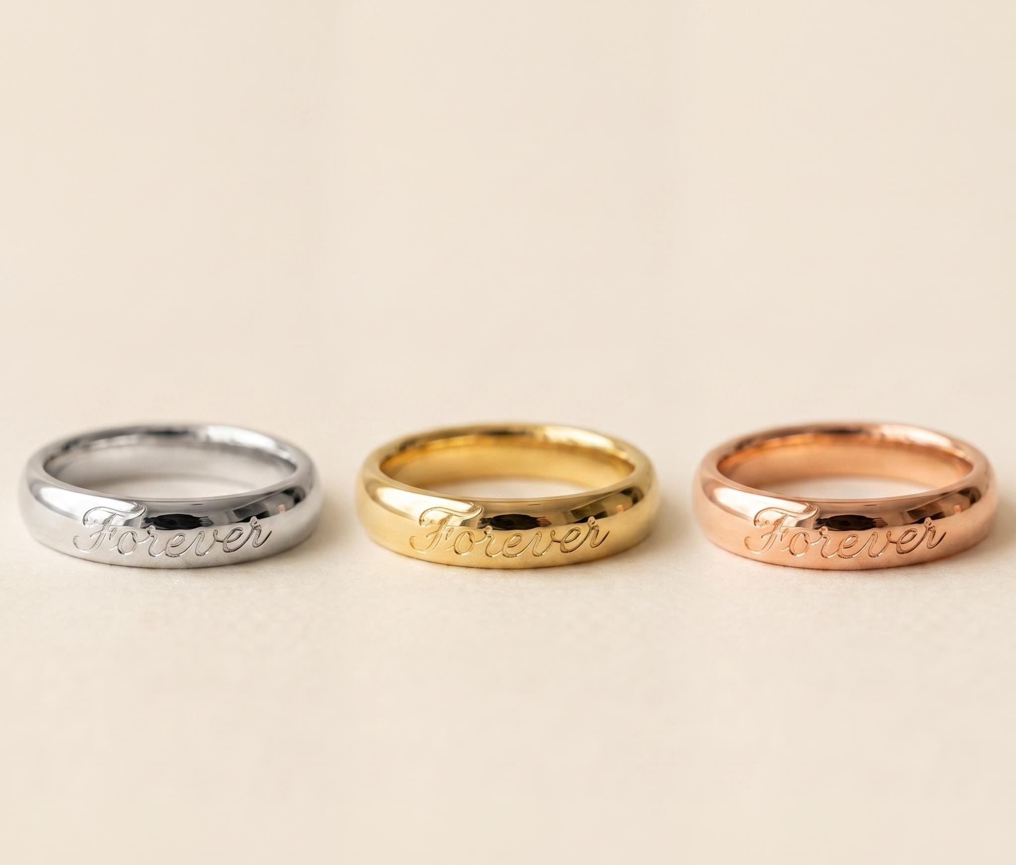Personalized Gold Band Ring, Custom Script Engraved, Minimalist Promise Anniversary Gift