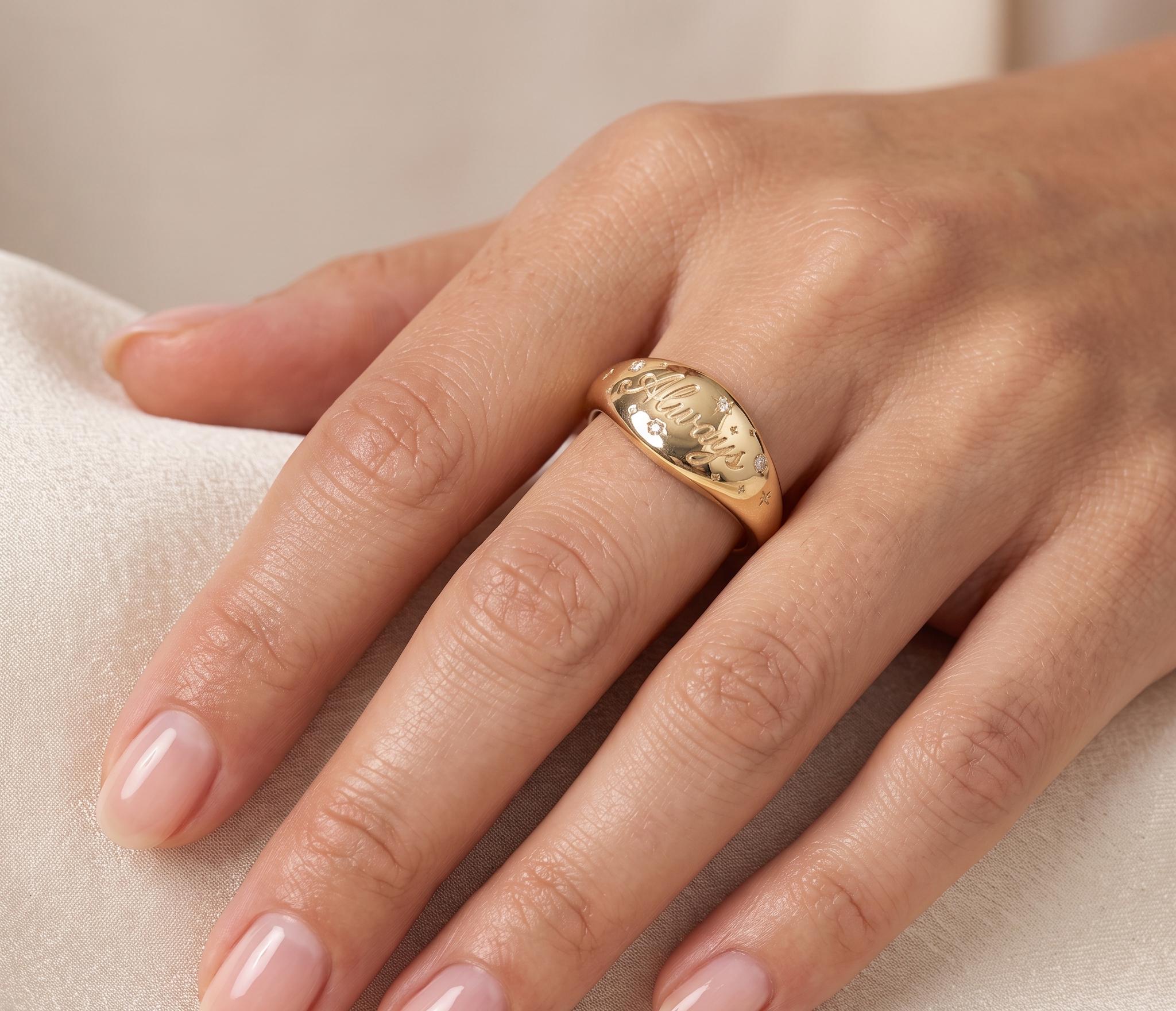 Personalized Script Name Signet Ring, Gold Oval Engraved Jewelry