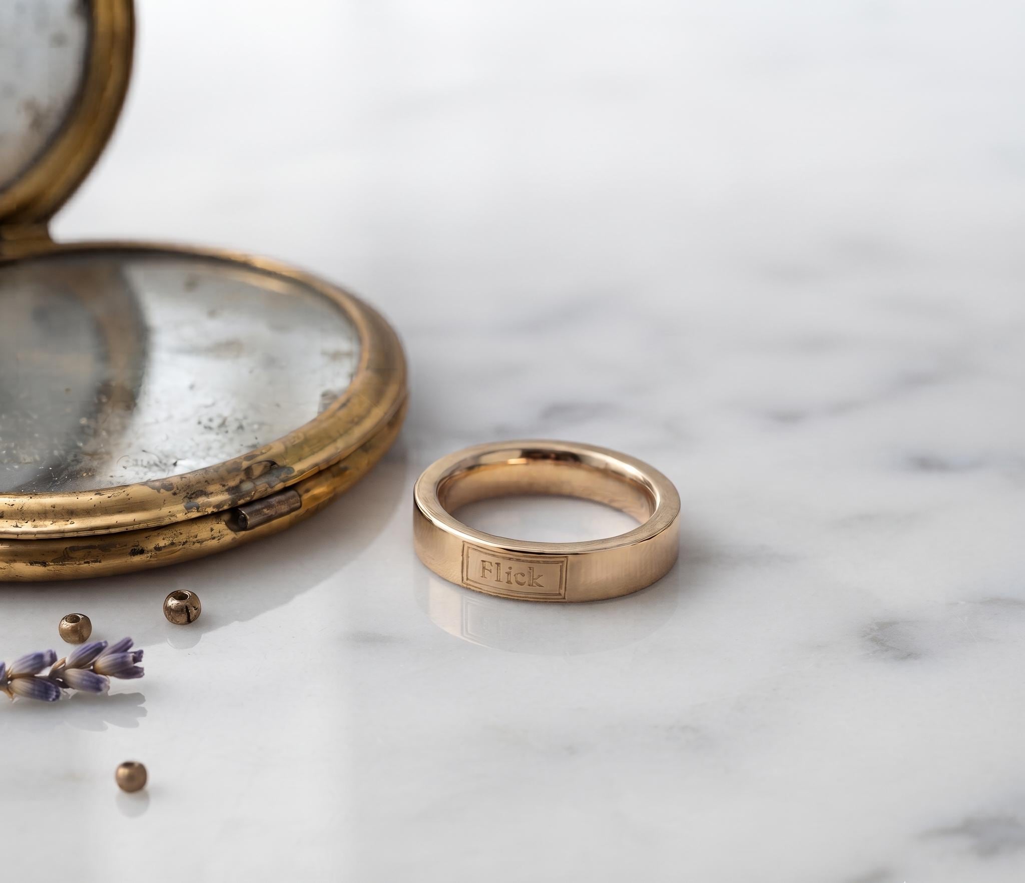 Personalized Roman Numeral Gold Band Ring, Custom Engraved Minimalist Signet