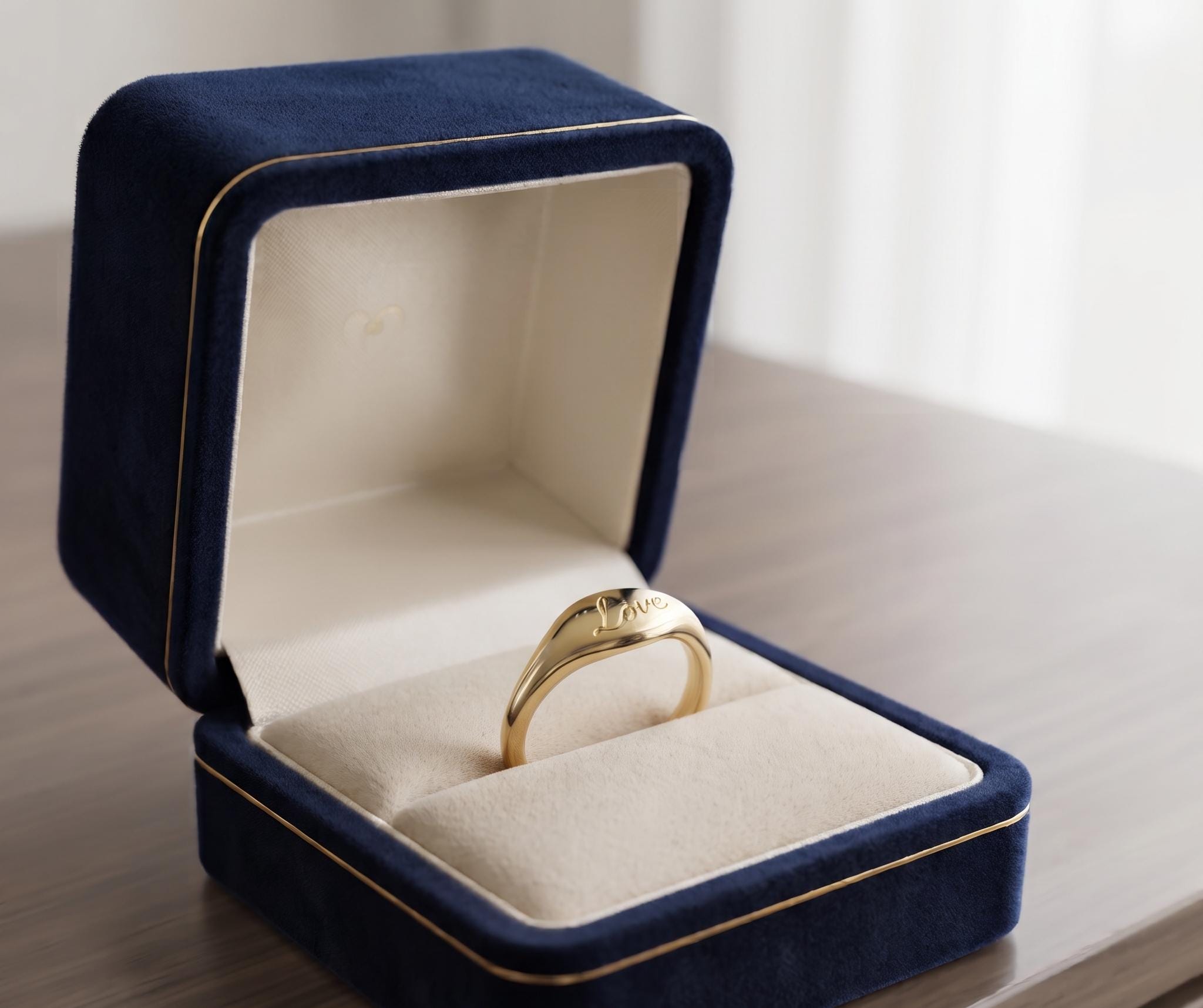 Personalized Love Signet Ring, Solid Gold Marquise Face, Minimalist Promise Ring