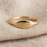 Personalized Love Signet Ring, Solid Gold Marquise Face, Minimalist Promise Ring