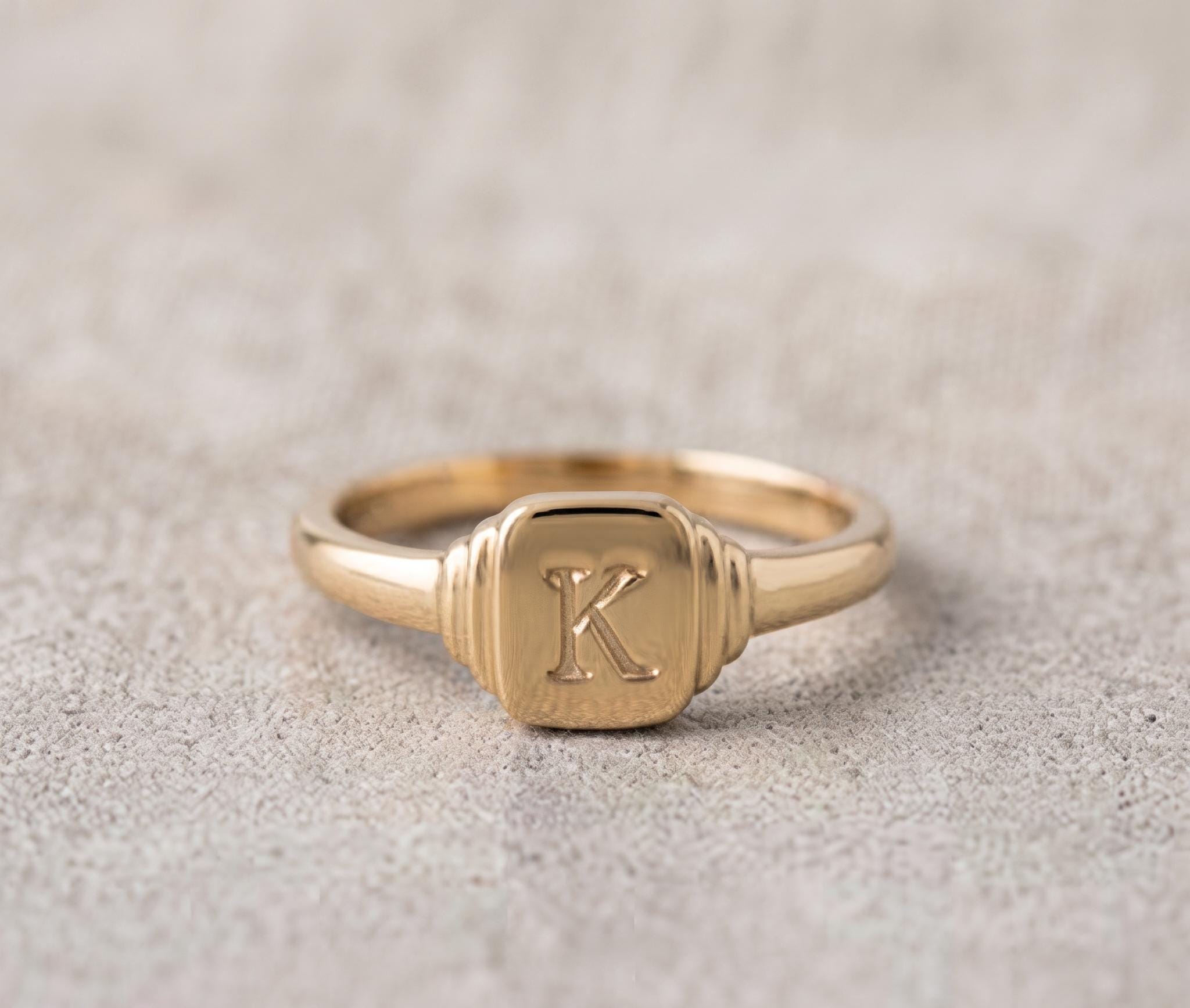 Personalized Initial Signet Ring, Solid Gold Pinky Ring, Engraved Letter Jewelry