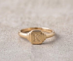 Personalized Initial Signet Ring, Solid Gold Pinky Ring, Engraved Letter Jewelry