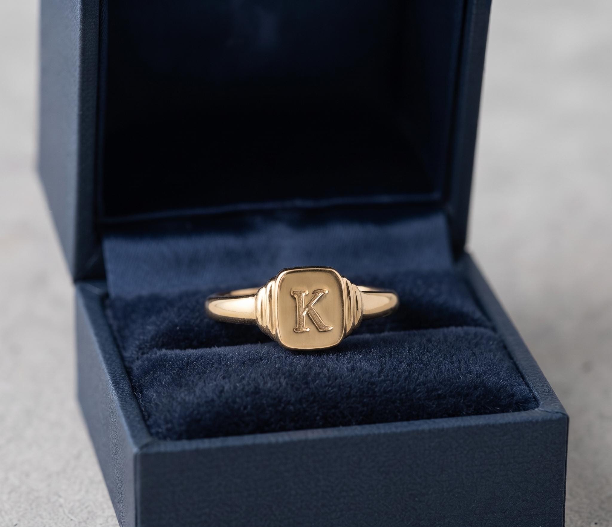 Personalized Initial Signet Ring, Solid Gold Pinky Ring, Engraved Letter Jewelry