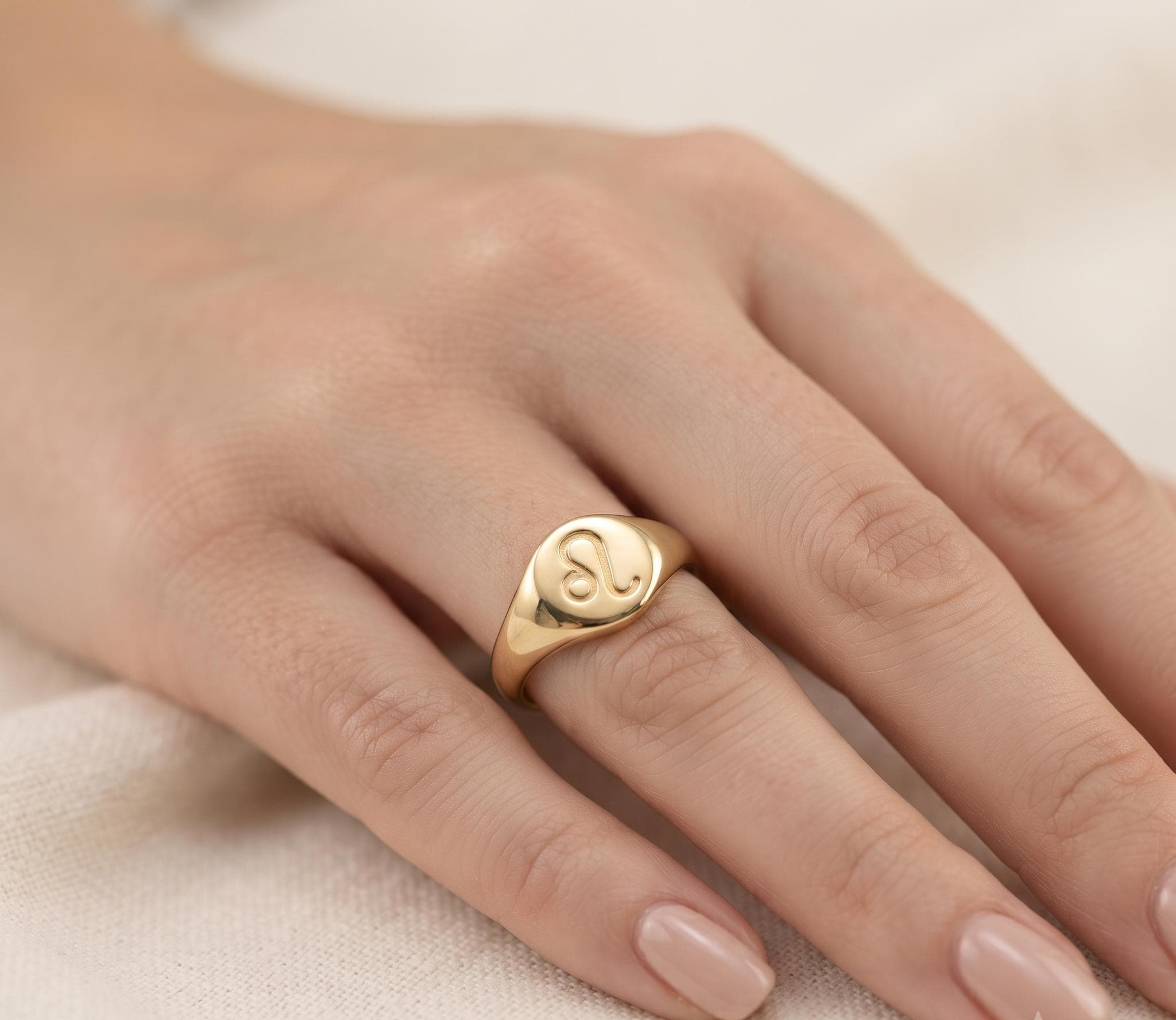 Gold Plated Leo Zodiac Signet Ring, Minimalist Celestial Astrology Jewelry