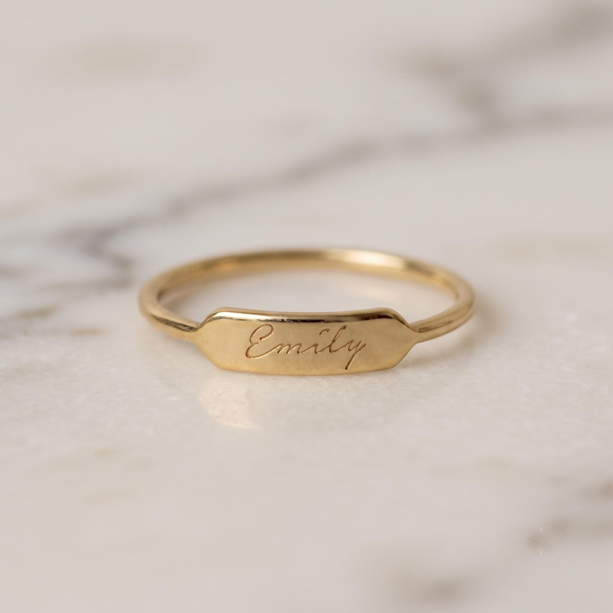 Personalized Hand-Engraved Name Ring - Minimalist Gold Bar Ring for Mom, Bridesmaids, or Everyday Wear