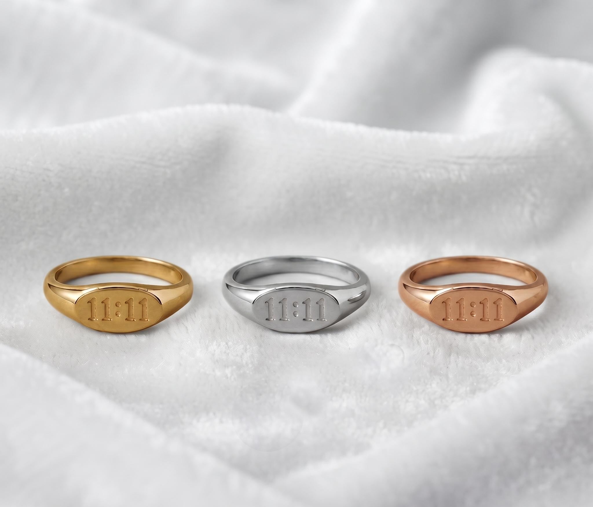 11:11 Angel Number Signet Ring • Gold Manifestation Talisman Jewelry