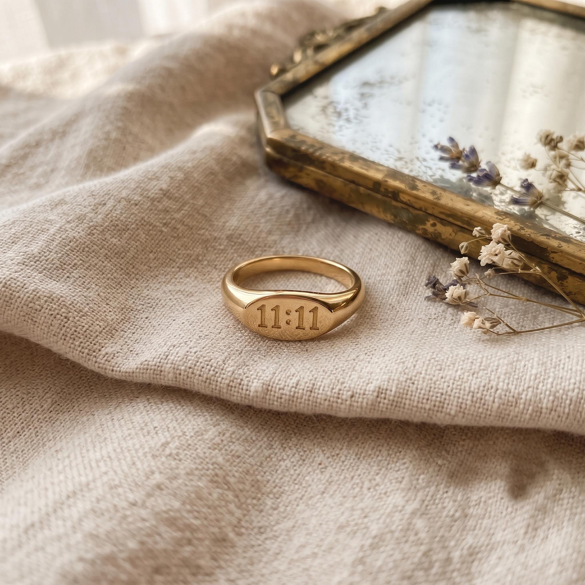 11:11 Angel Number Signet Ring • Gold Manifestation Talisman Jewelry