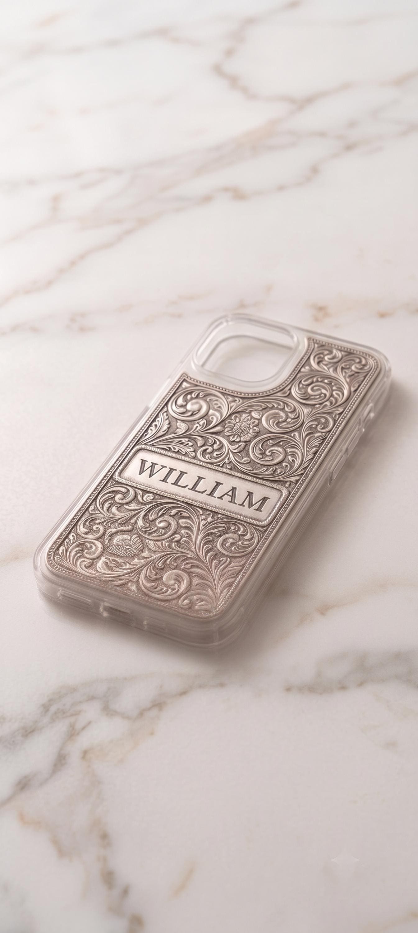 Personalized Engraved Floral iPhone Case, Vintage Western Name Cover