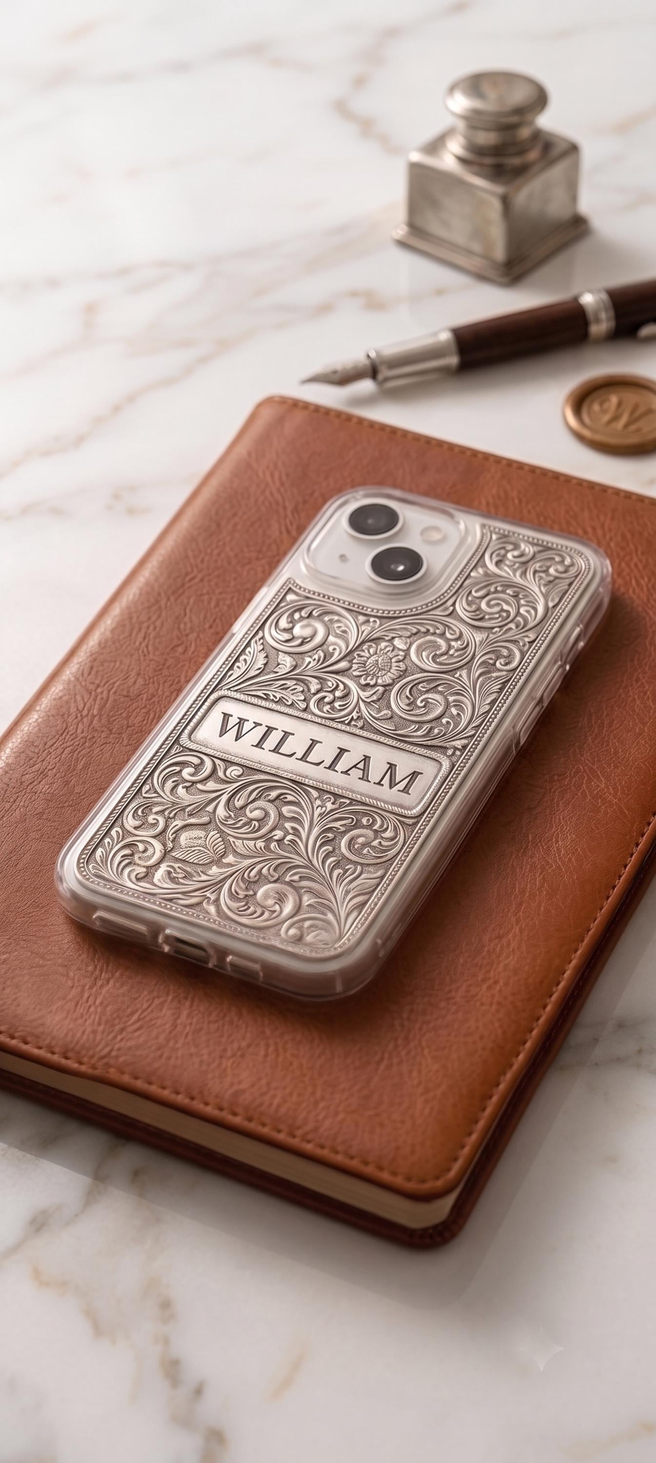 Personalized Engraved Floral iPhone Case, Vintage Western Name Cover
